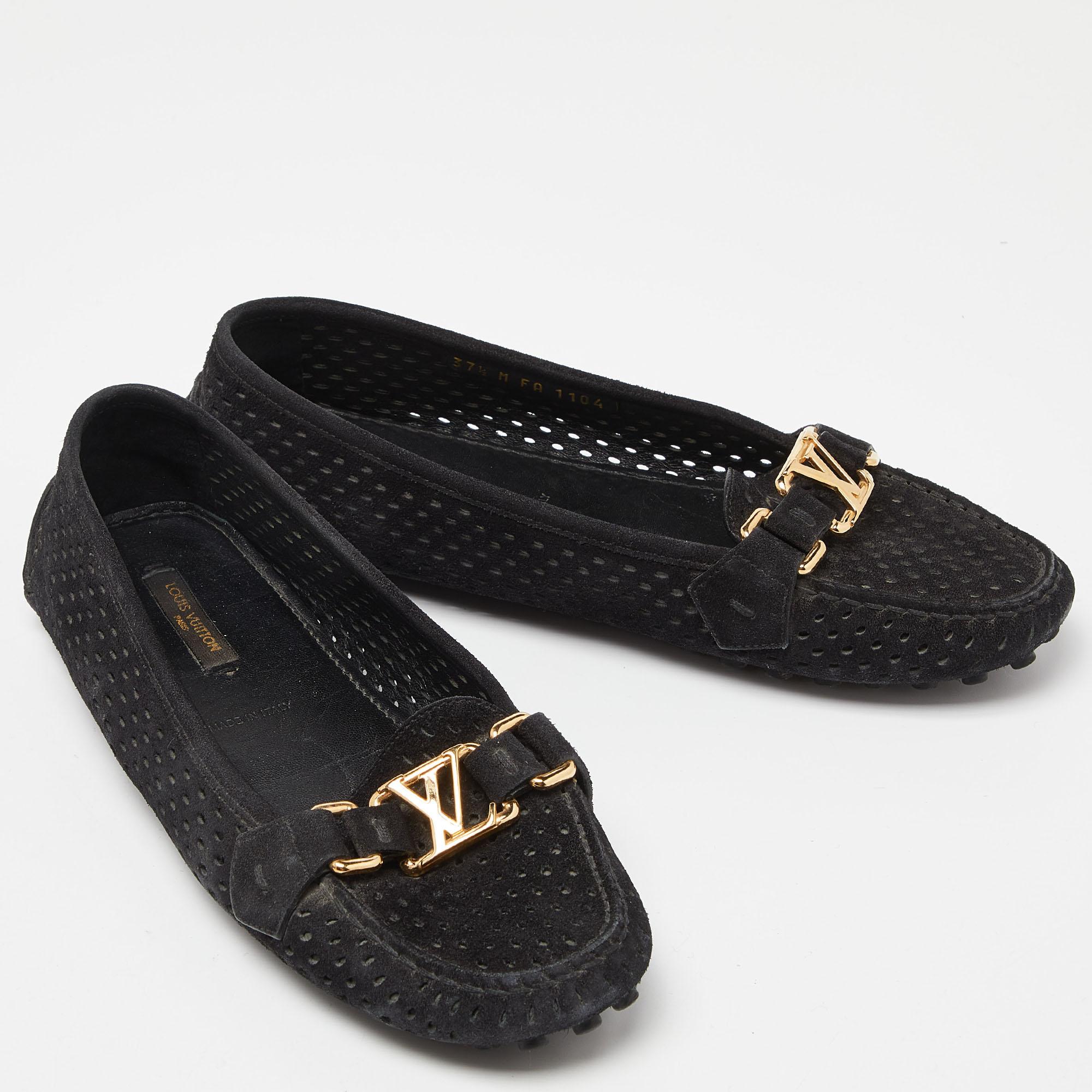 Louis Vuitton Black Leather Oxford Loafers Size 37.5 In Good Condition For Sale In Dubai, Al Qouz 2