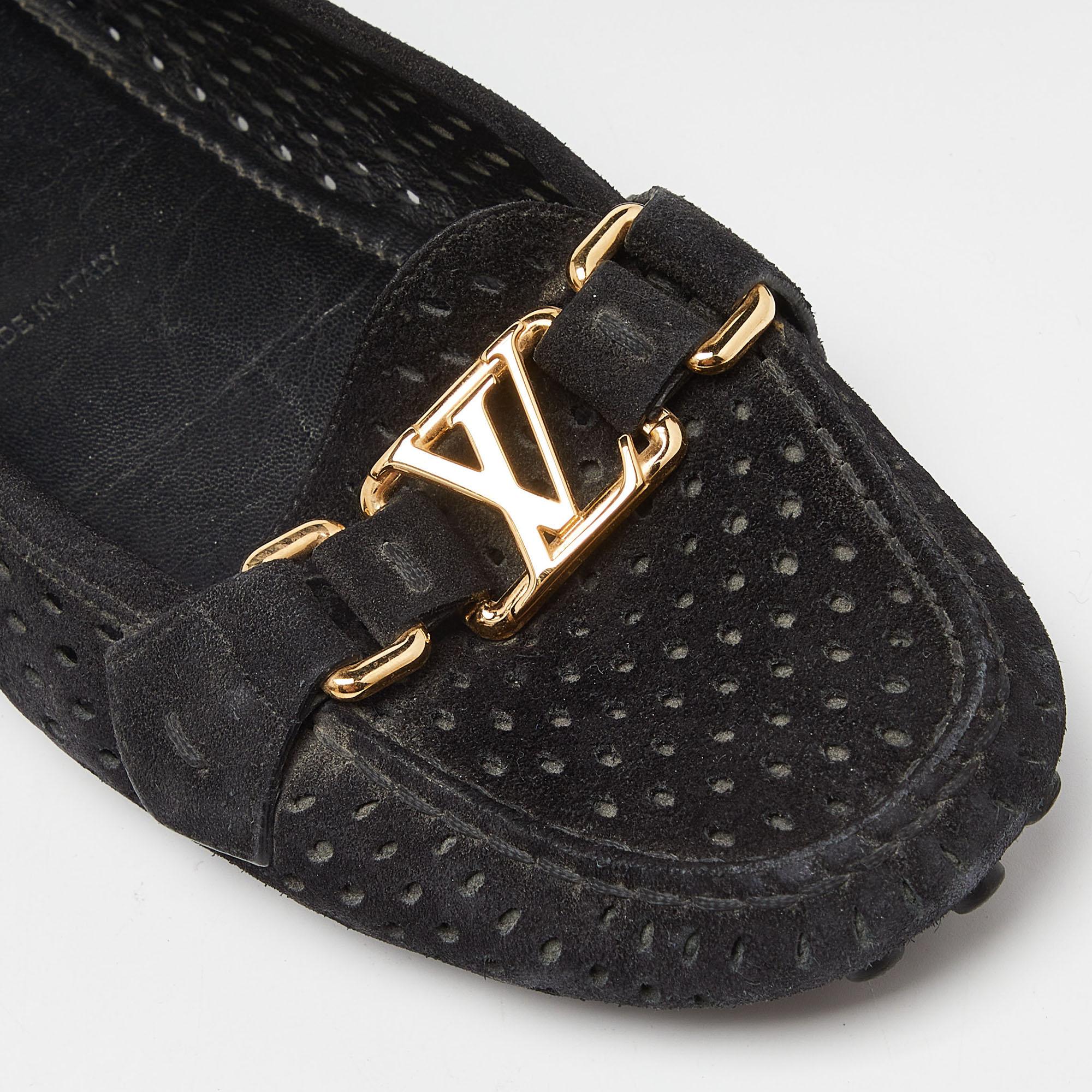 Louis Vuitton Black Leather Oxford Loafers Size 37.5 For Sale 1