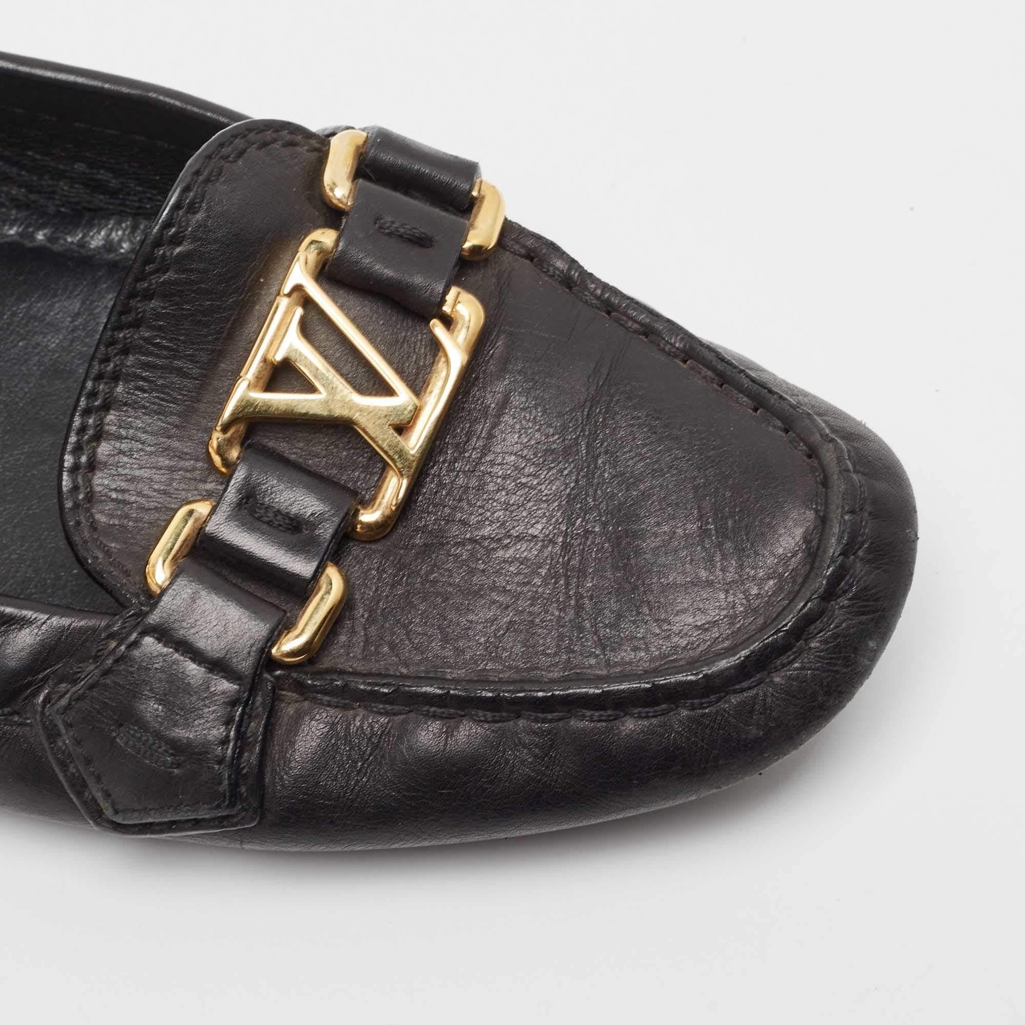 Louis Vuitton Black Leather Oxford Loafers Size 37.5 For Sale 3