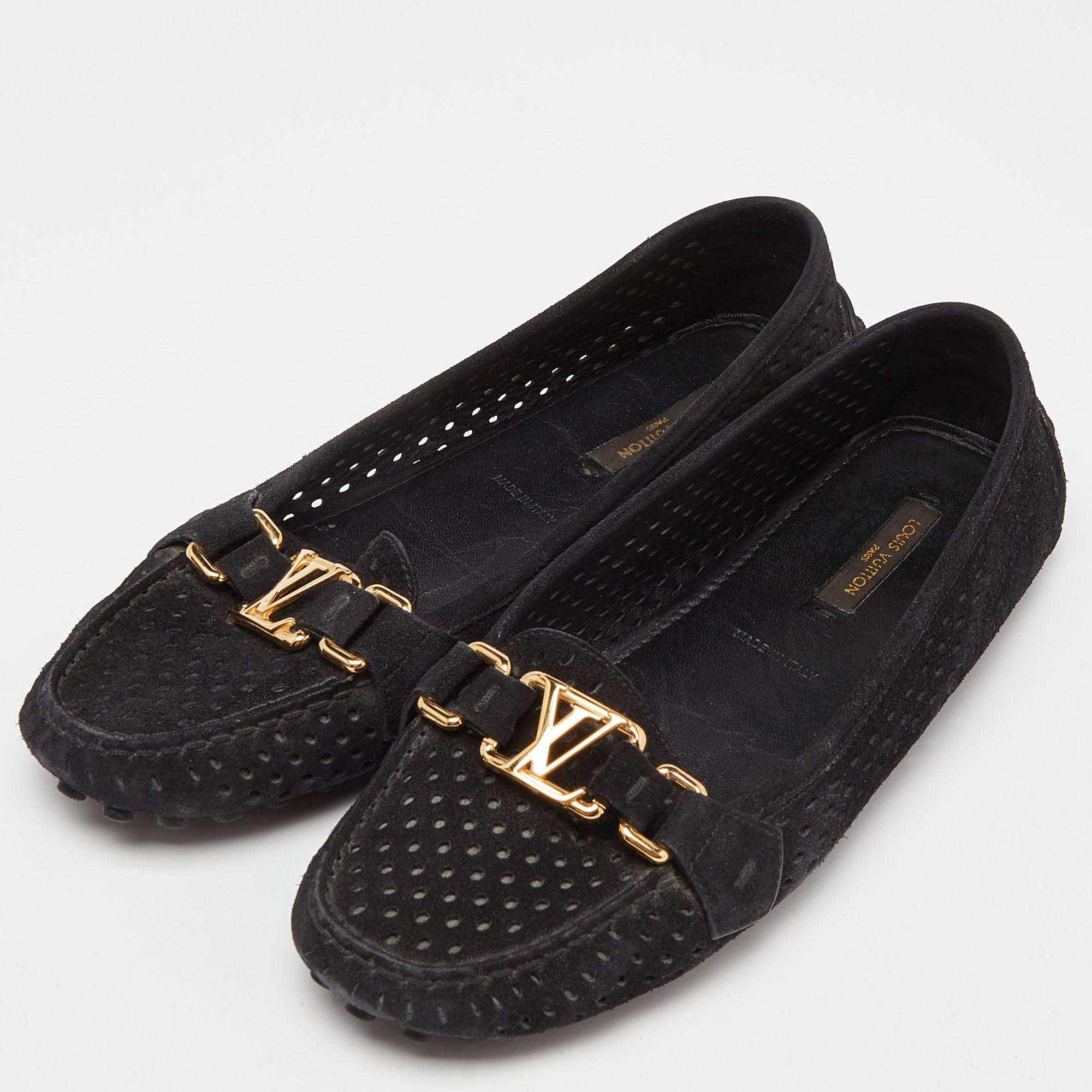 Louis Vuitton Black Leather Oxford Loafers Size 37.5 For Sale 4