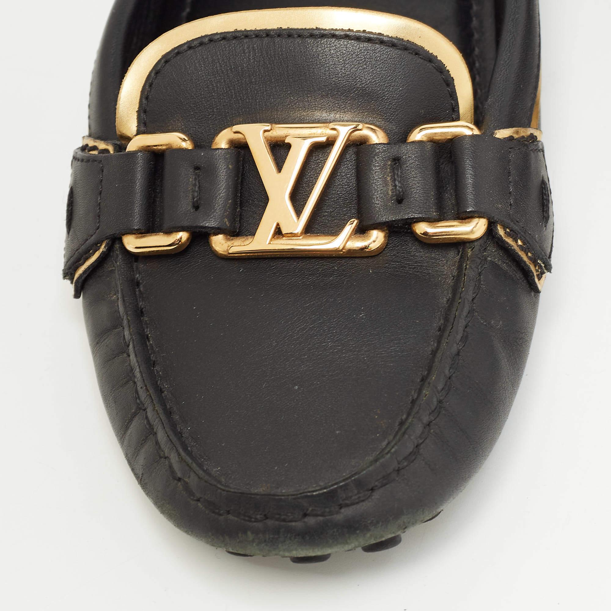 Louis Vuitton Black Leather Oxford Logo Detail Loafers Size 36.5 For Sale 3