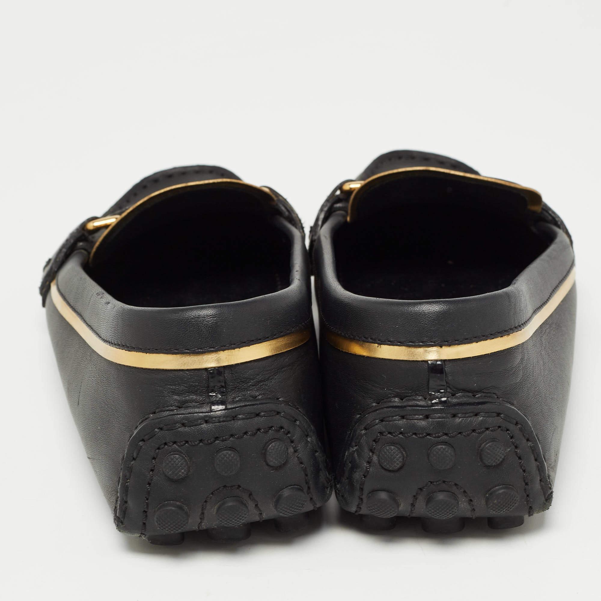 Louis Vuitton Black Leather Oxford Logo Detail Loafers Size 36.5 For Sale 4
