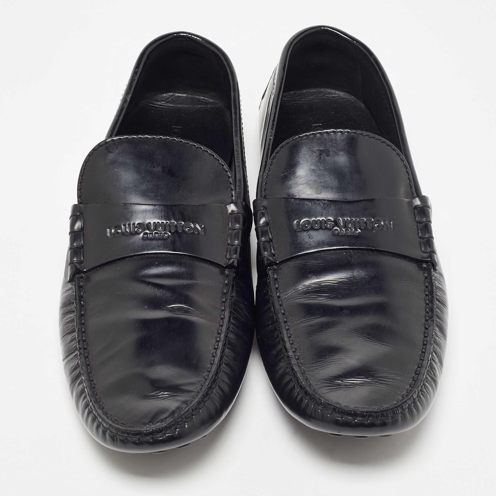 Men's Louis Vuitton Black Leather Penny Loafers Size 45 For Sale