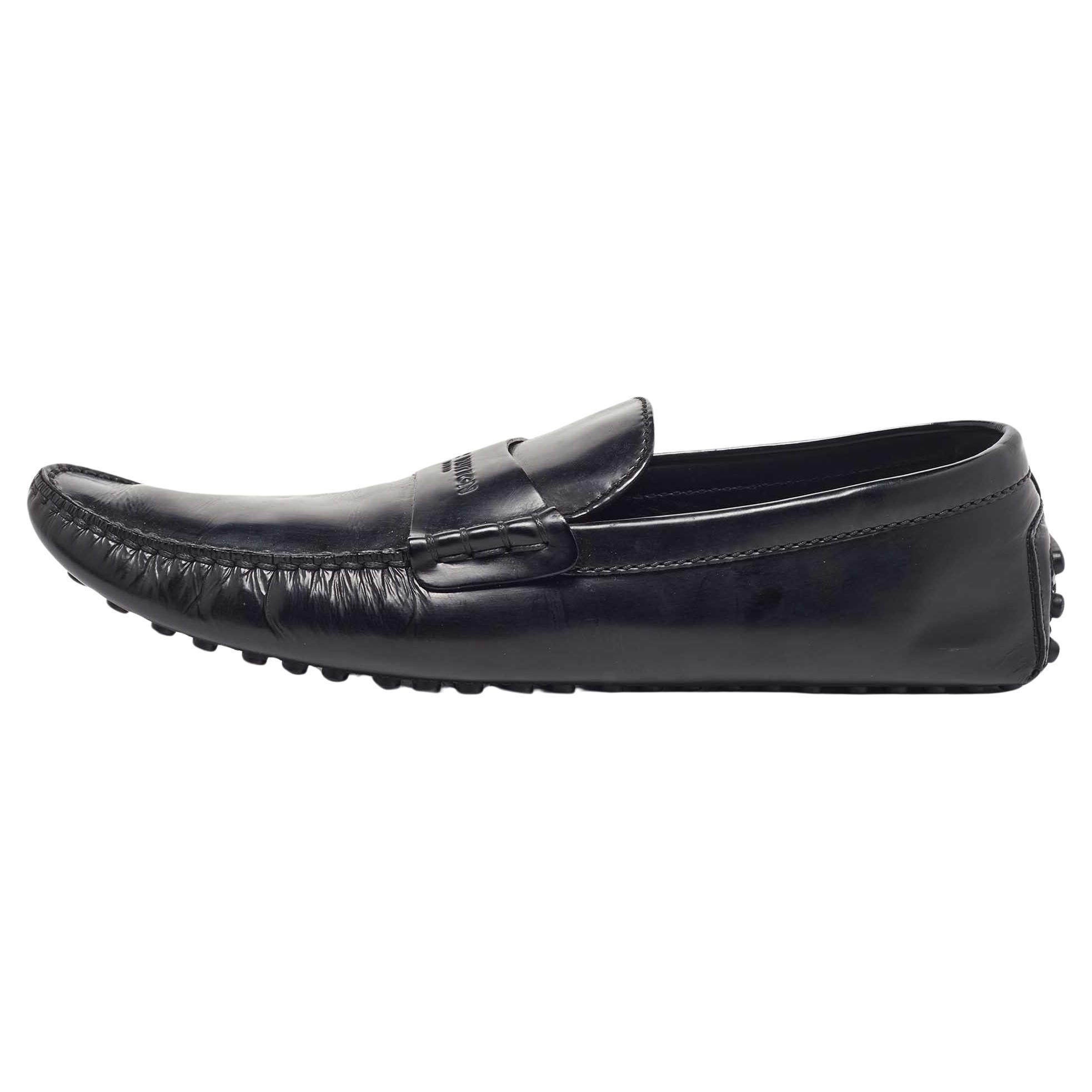 Louis Vuitton Black Leather Penny Loafers Size 45 For Sale