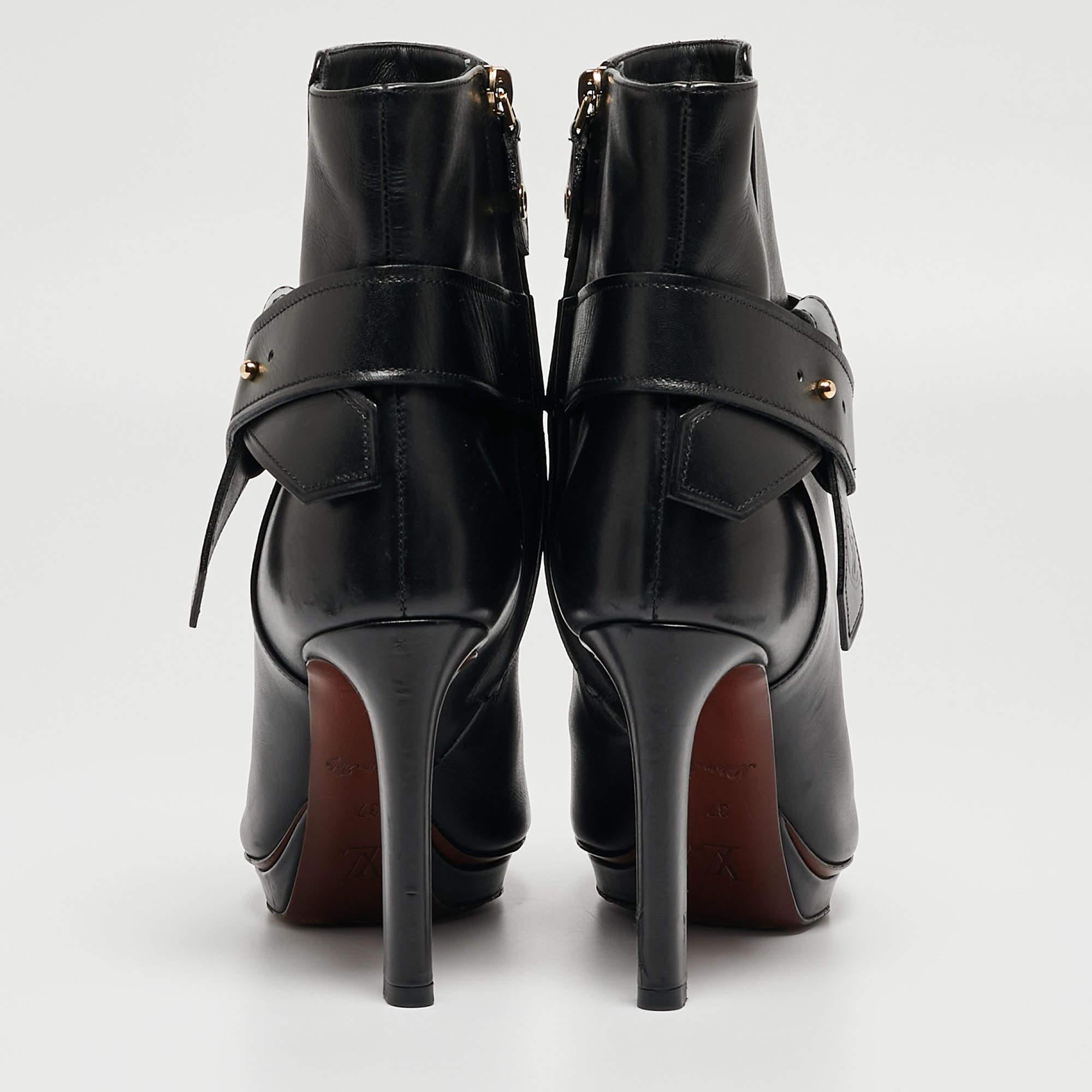 Louis Vuitton Black Leather Platform Ankle Booties Size 37 1