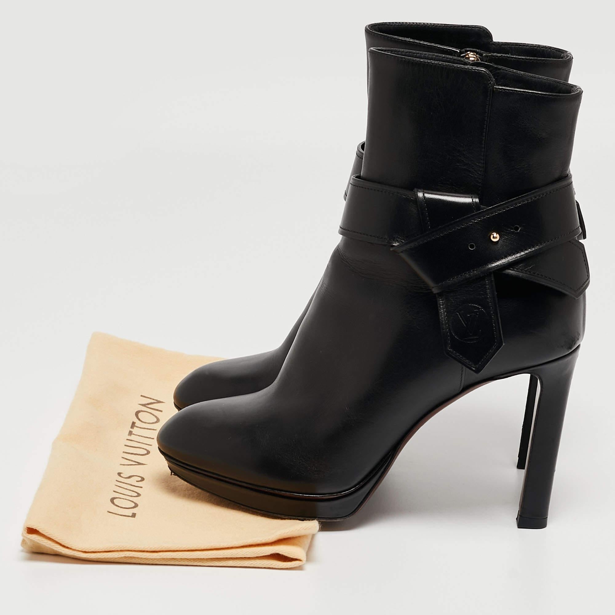 Louis Vuitton Black Leather Platform Ankle Booties Size 37 5