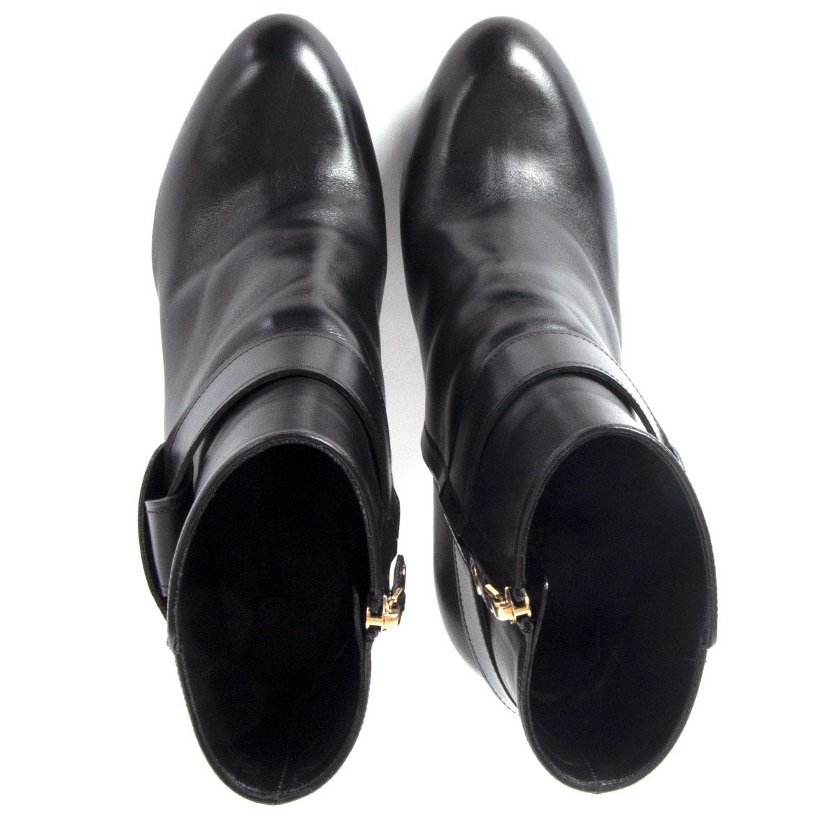 Black LOUIS VUITTON black leather Platform Ankle Boots Shoes 38.5