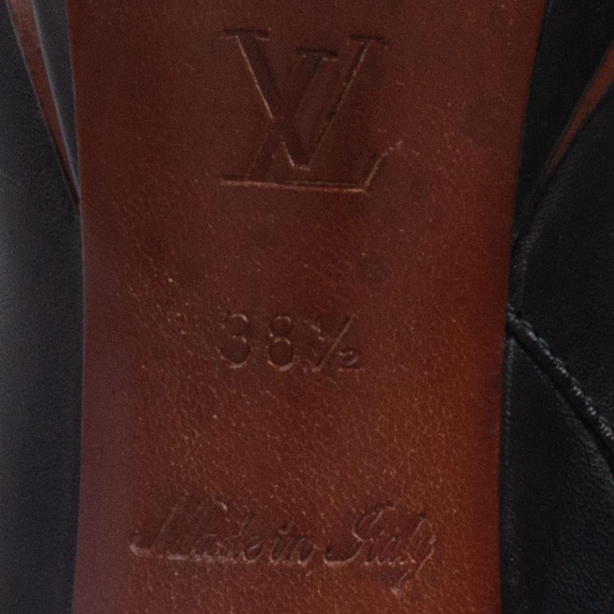 Women's LOUIS VUITTON black leather Platform Ankle Boots Shoes 38.5