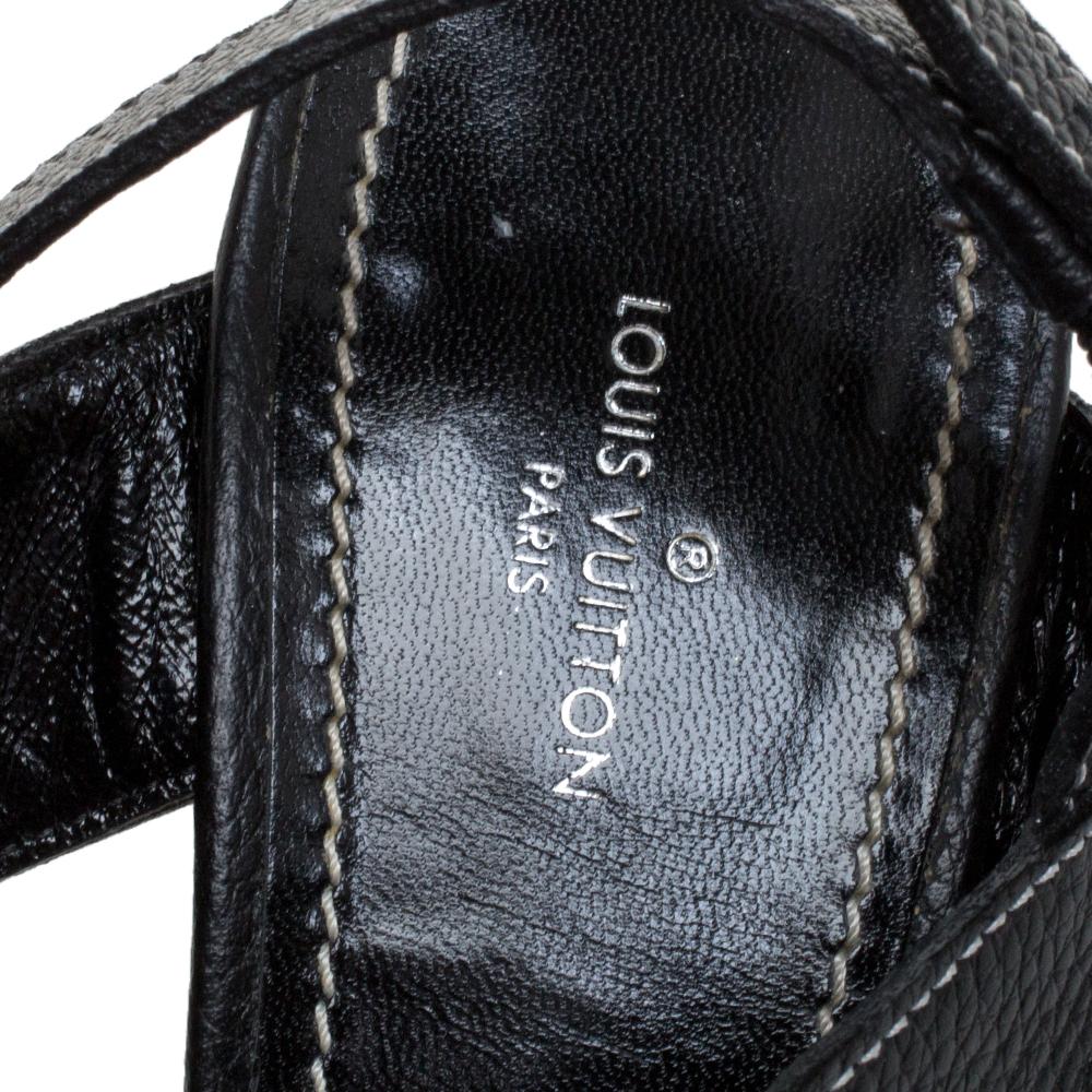 Louis Vuitton Black Leather Platform Ankle Strap Sandals Size 38.5 1