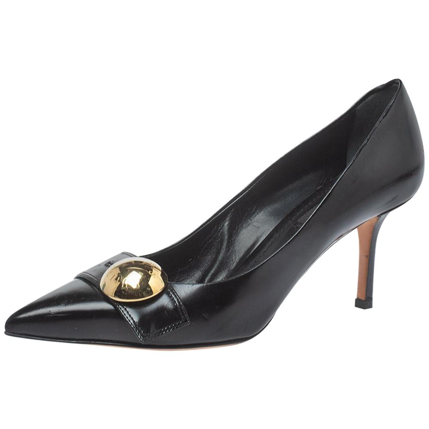 Louis Vuitton Black Leather Pointed Toe Pumps Size 36.5 For Sale at 1stDibs