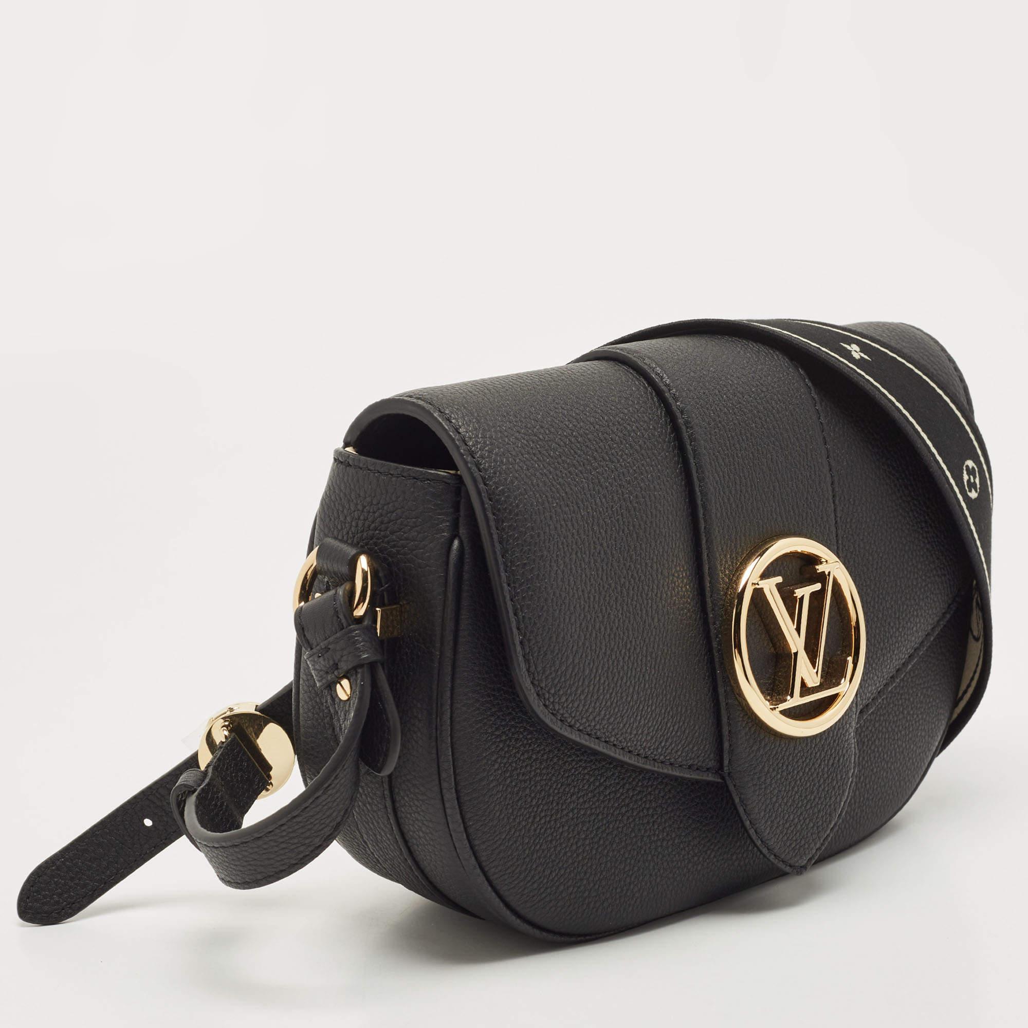 Women's Louis Vuitton Black Leather Pont 9 Soft MM Bag