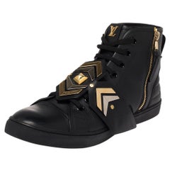 Louis Vuitton Black Leather Punchy Embellished High Top Sneakers Size 41