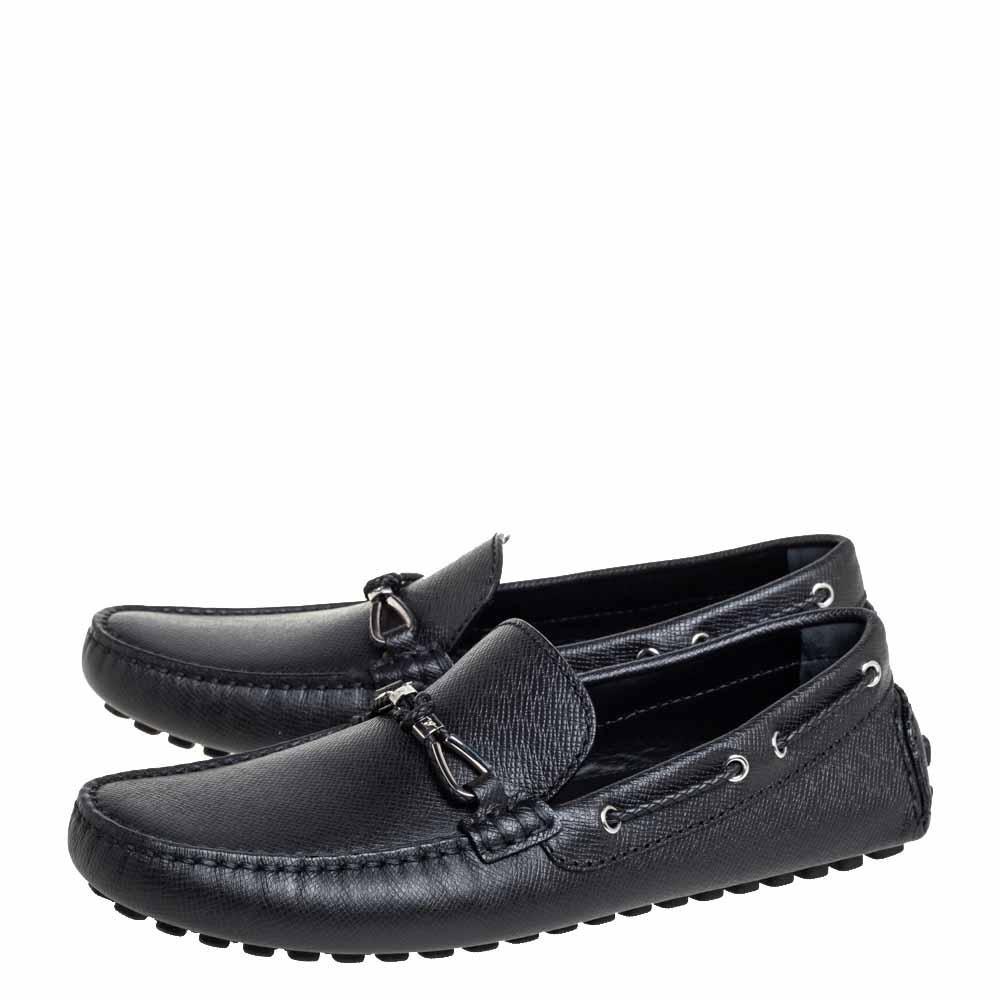 Men's Louis Vuitton Black Leather Raspail Slip On Moccasins Size 41