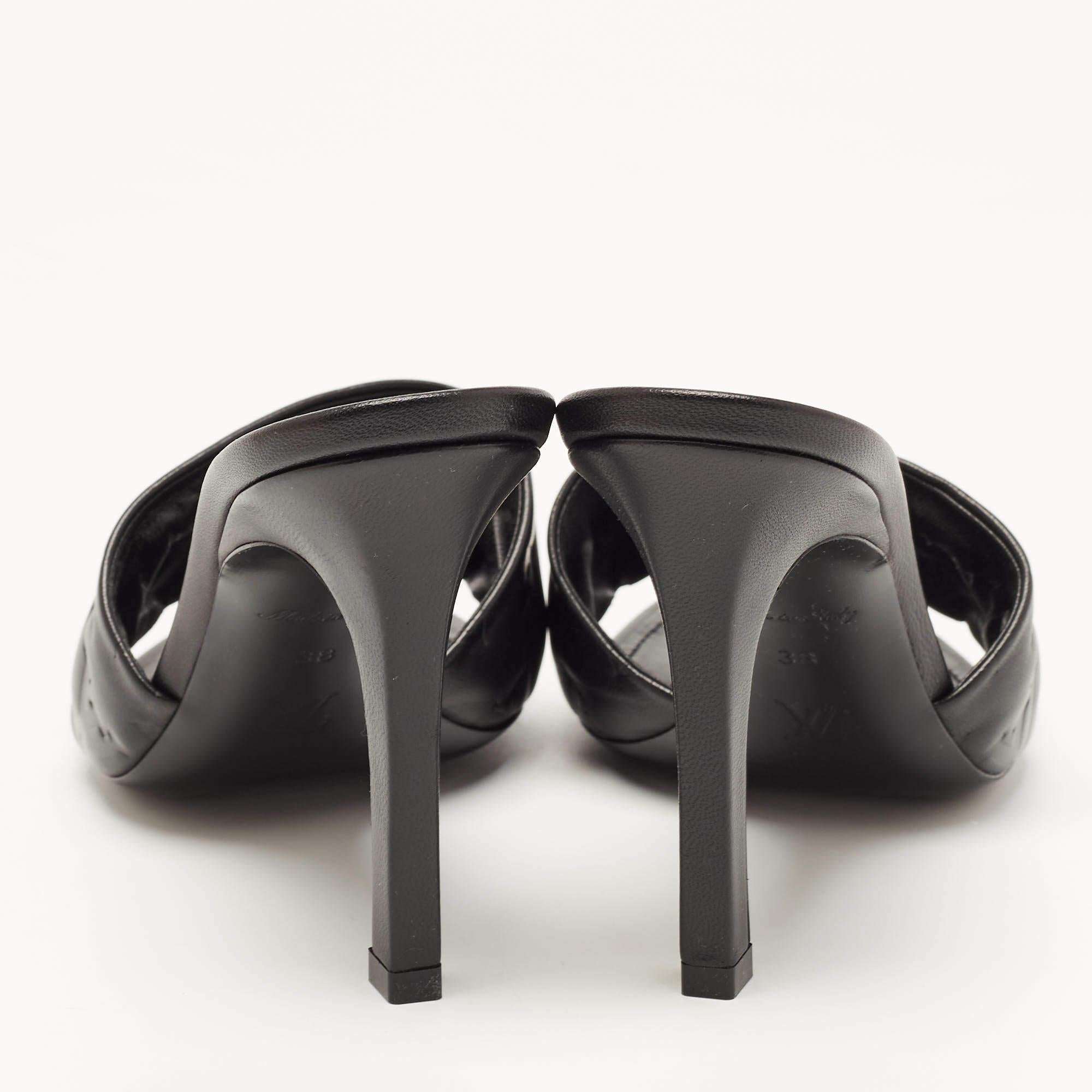 Women's Louis Vuitton Black Leather Revival Mules Sandals Size 38
