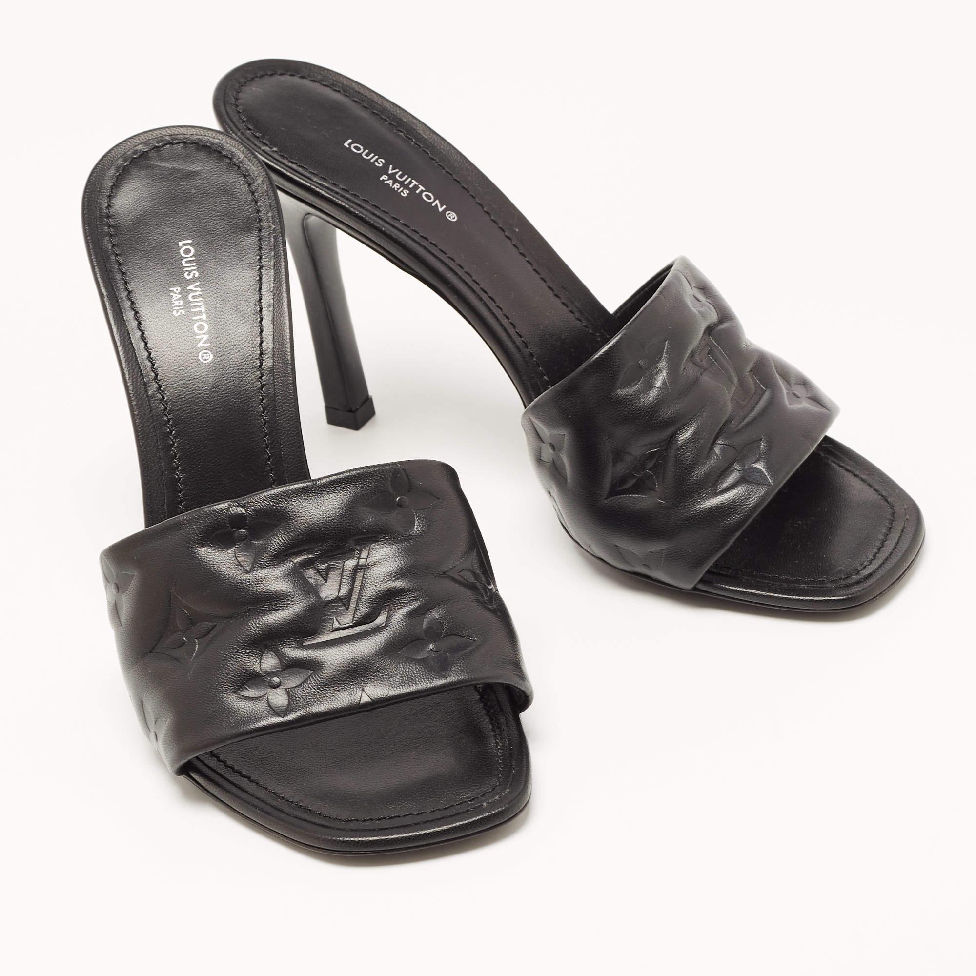 Louis Vuitton Black Leather Revival Mules Sandals Size 38 2