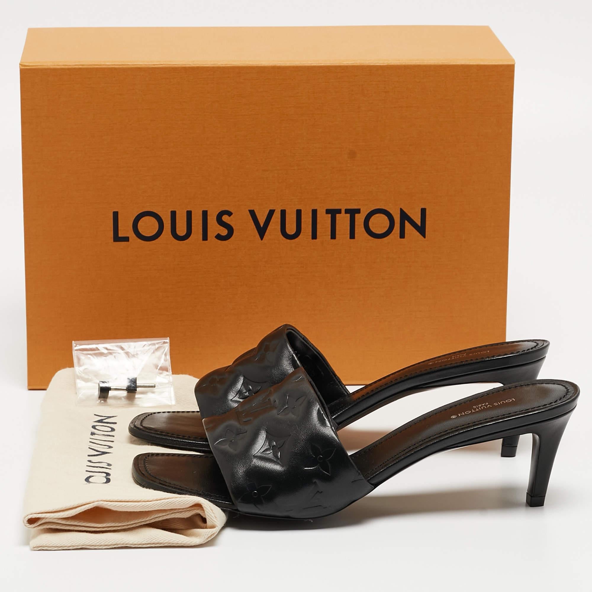Louis Vuitton Black Leather Revival Slides Size 40 4