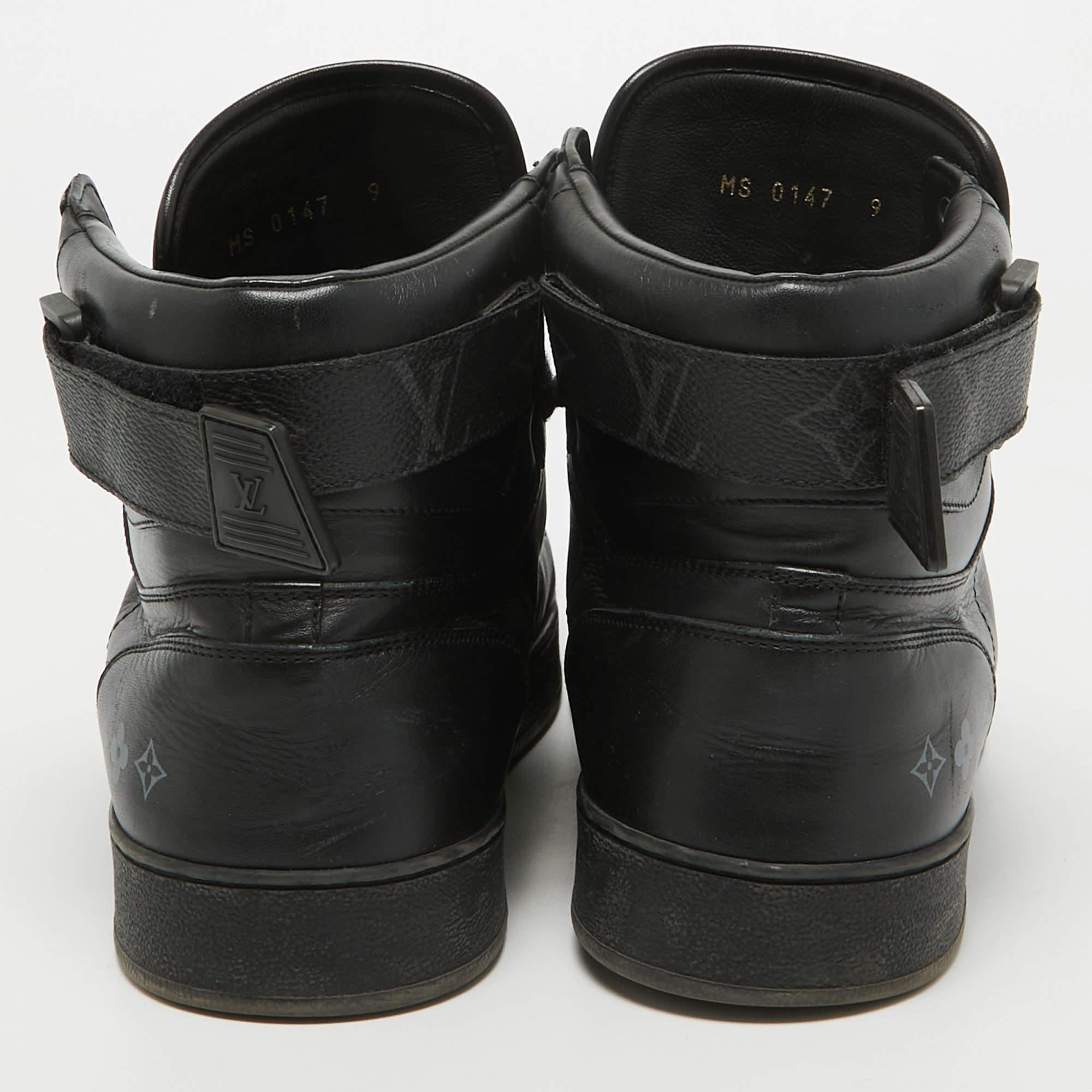 Men's Louis Vuitton Black Leather Rivoli High Top Sneakers Size 43 For Sale