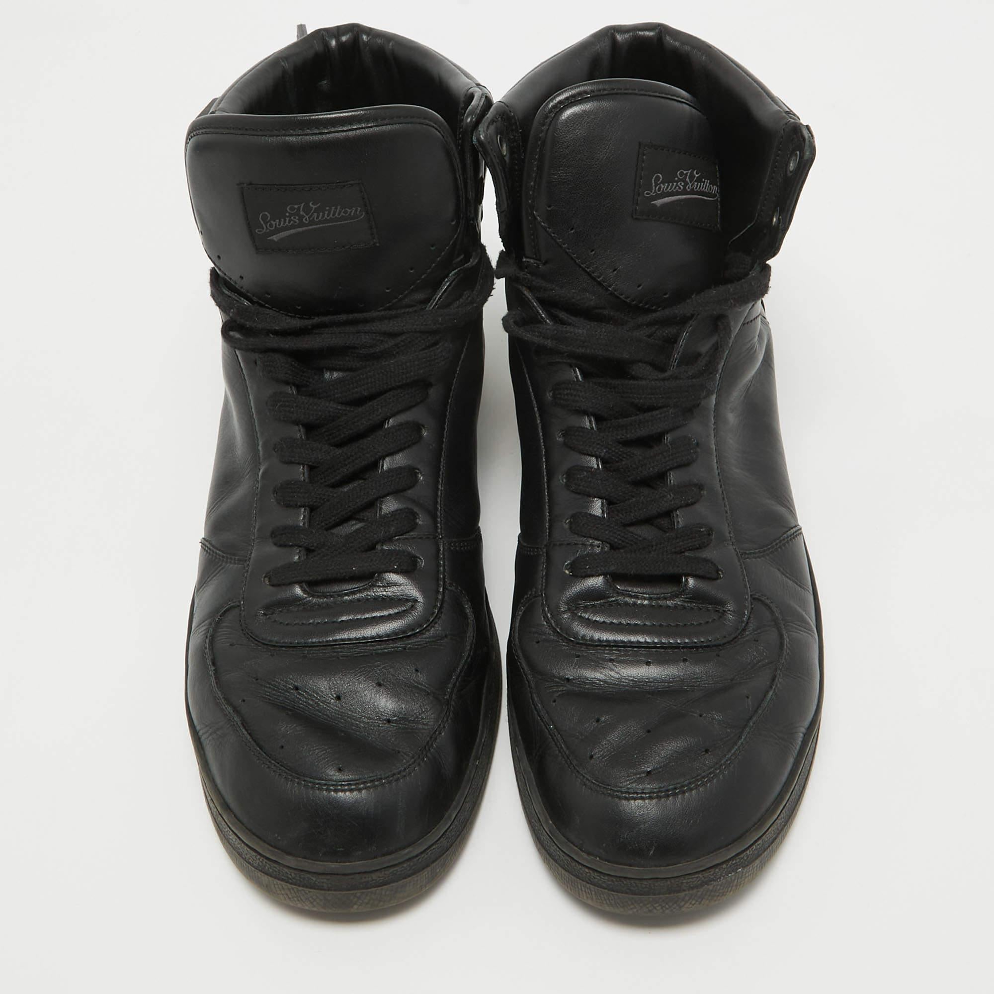 Louis Vuitton Black Leather Rivoli High Top Sneakers Size 43 For Sale 1