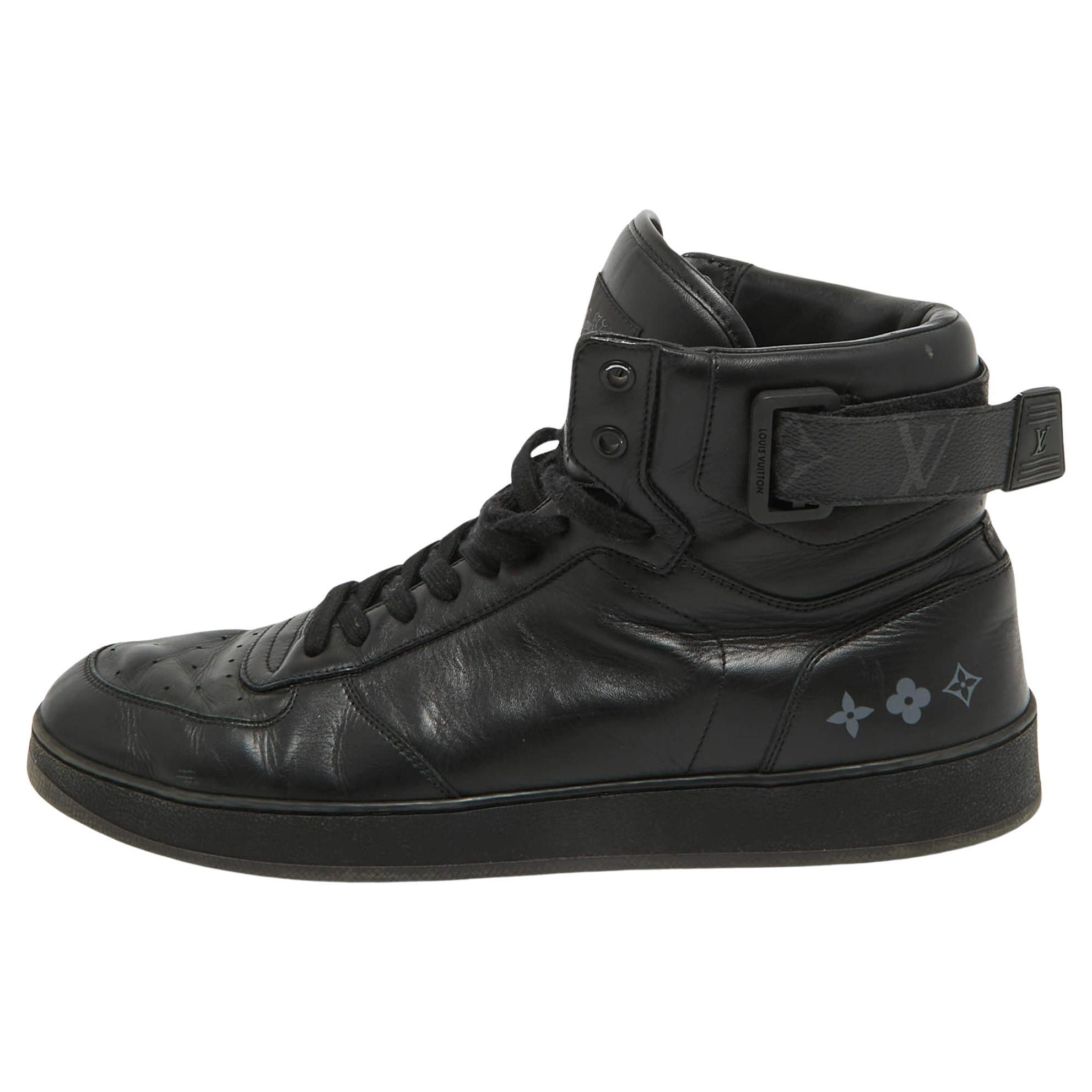 Louis Vuitton Black Leather Rivoli High Top Sneakers Size 43 For Sale