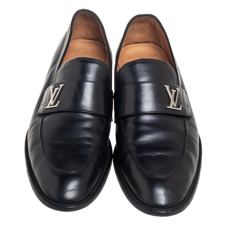 LOUIS VUITTON Leather Damier Loafers Men's Black Shoes Size UK9 ☆ US10 ☆  EU44