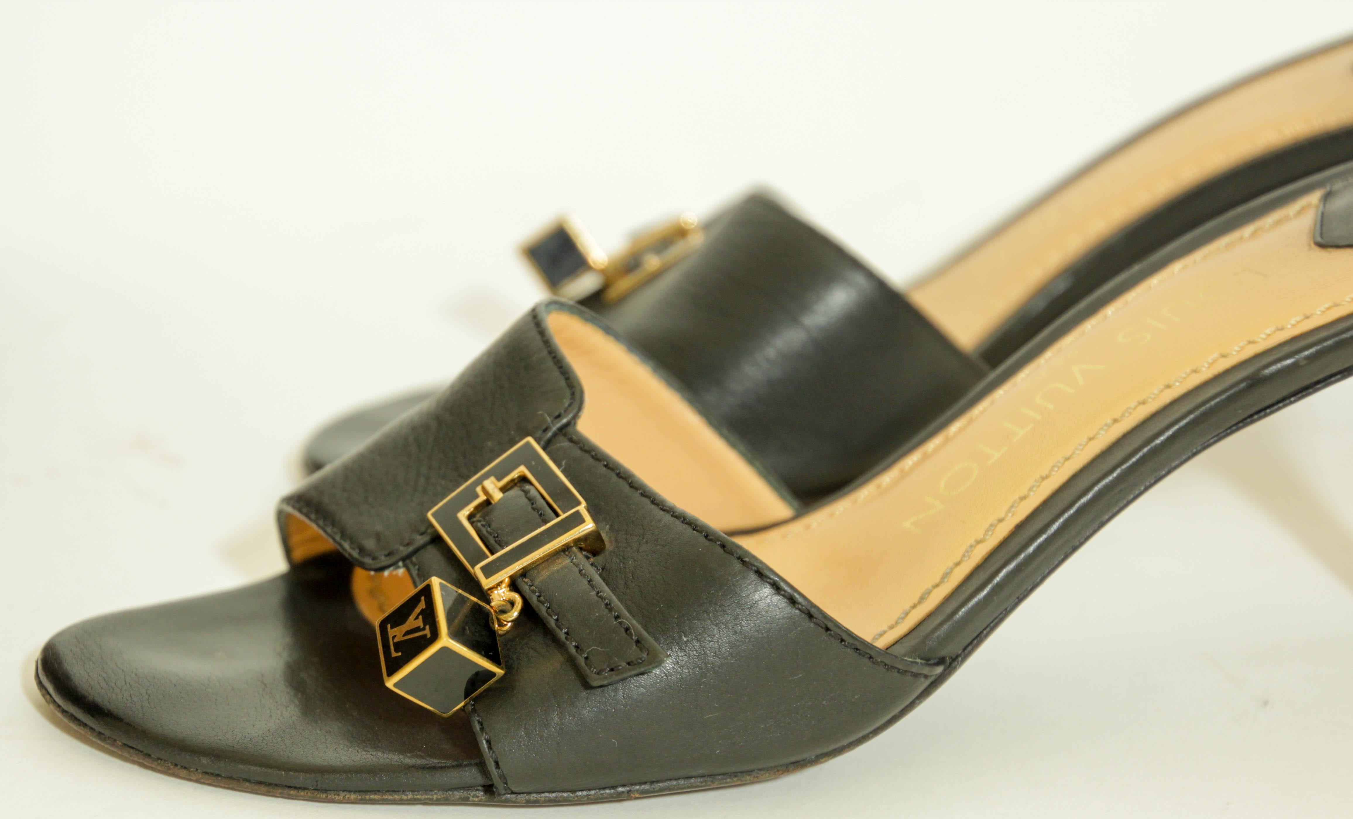 Louis Vuitton Black Leather Sandals  38.5 EU For Sale 7