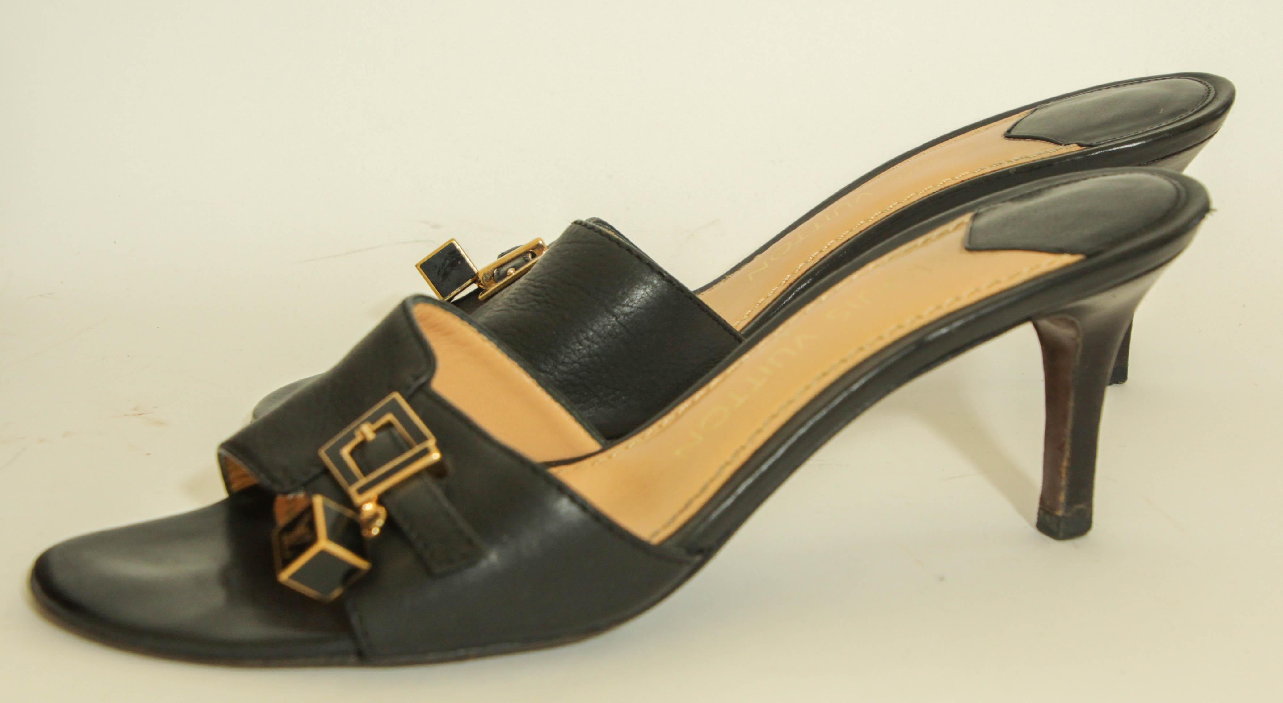 Louis Vuitton Black Leather Sandals  38.5 EU For Sale 8