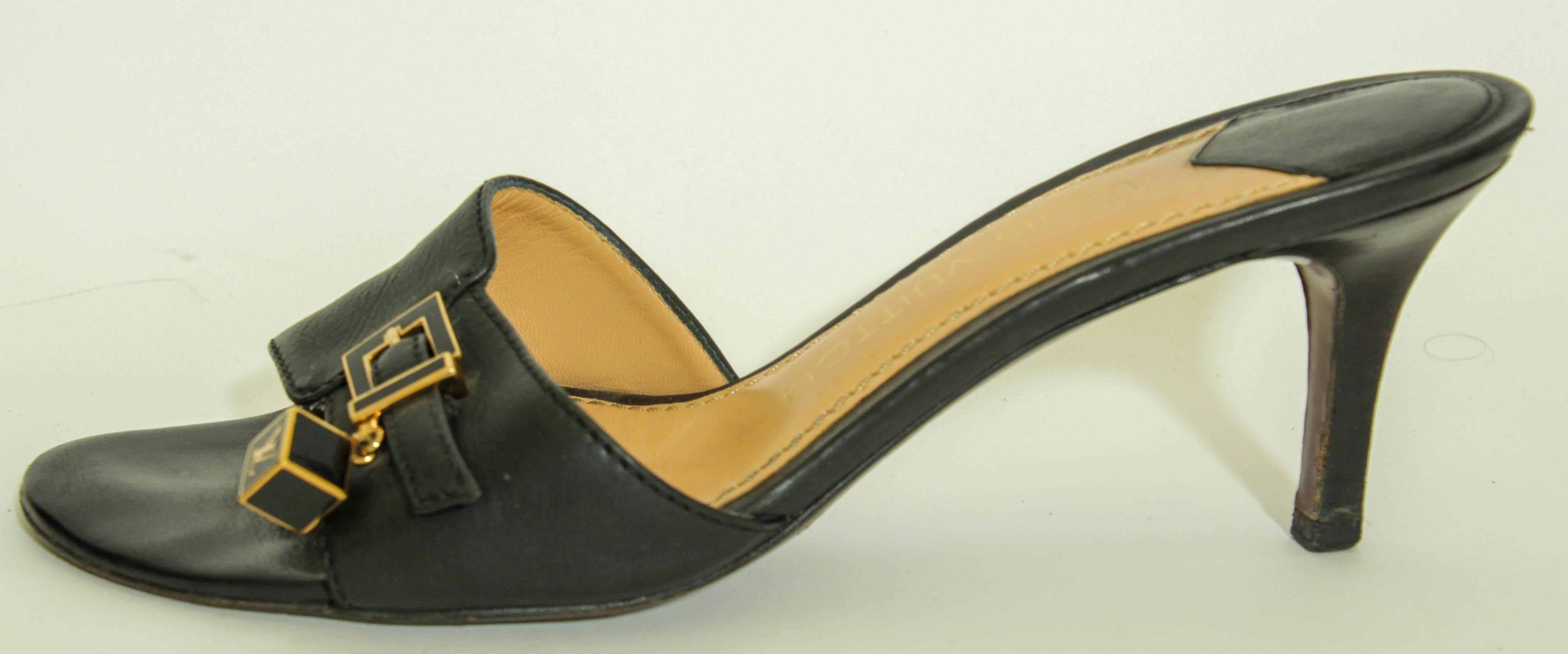 Louis Vuitton Black Leather Sandals  38.5 EU For Sale 9