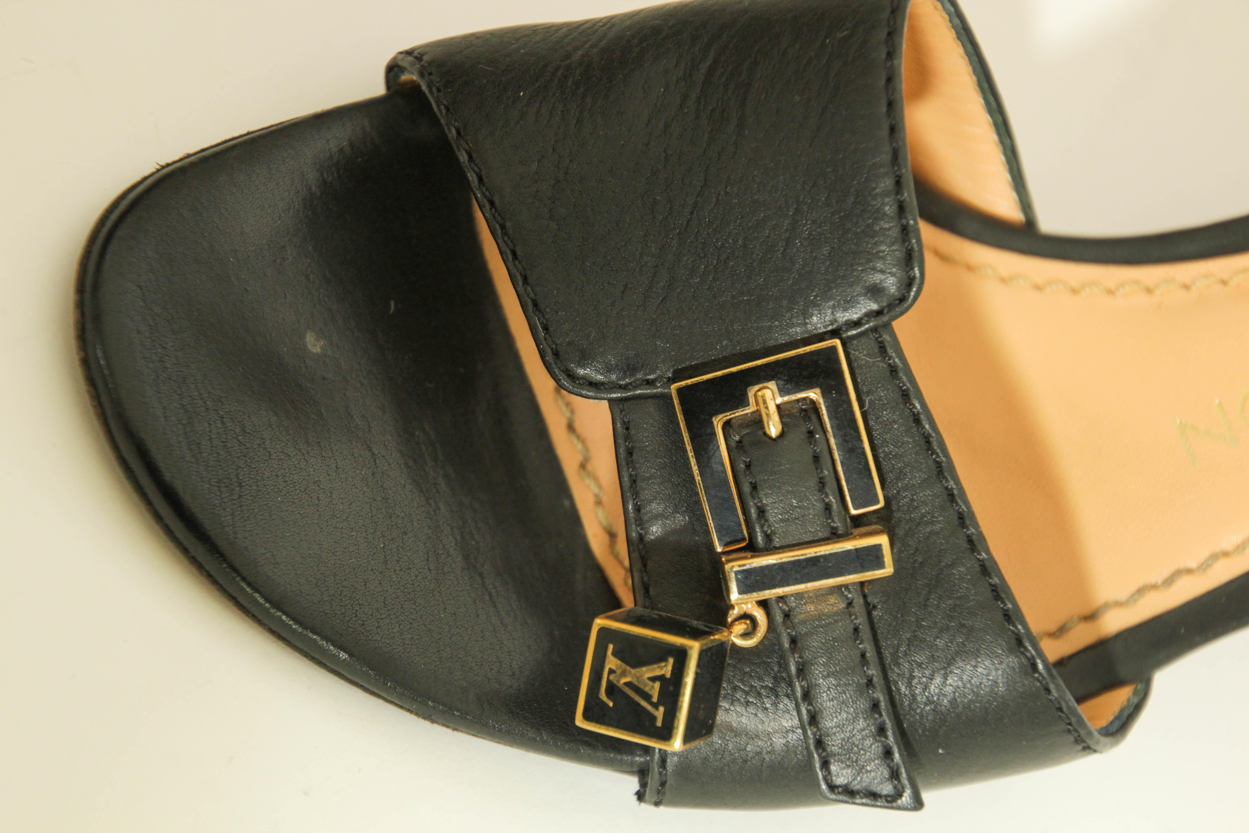 Louis Vuitton Black Leather Sandals  38.5 EU For Sale 10