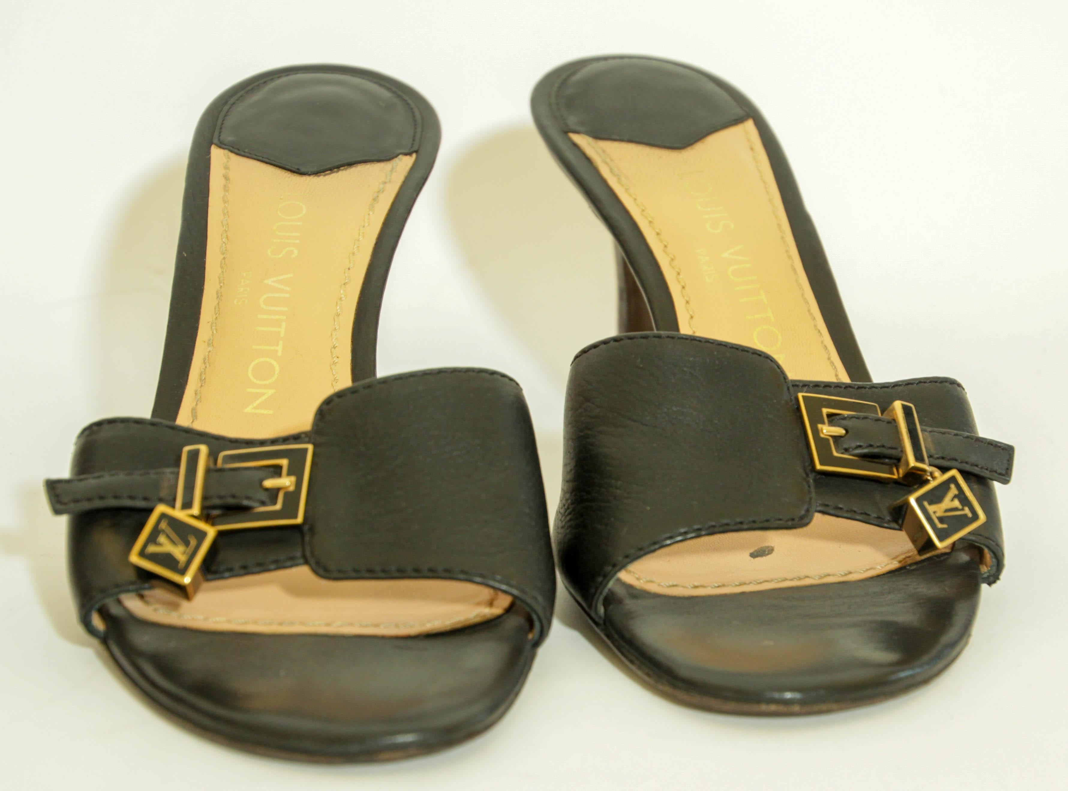 Louis Vuitton Black Leather Sandals  38.5 EU For Sale 12
