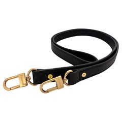 Louis Vuitton Black Leather Shoulder Strap with Gold-Tone Hardware