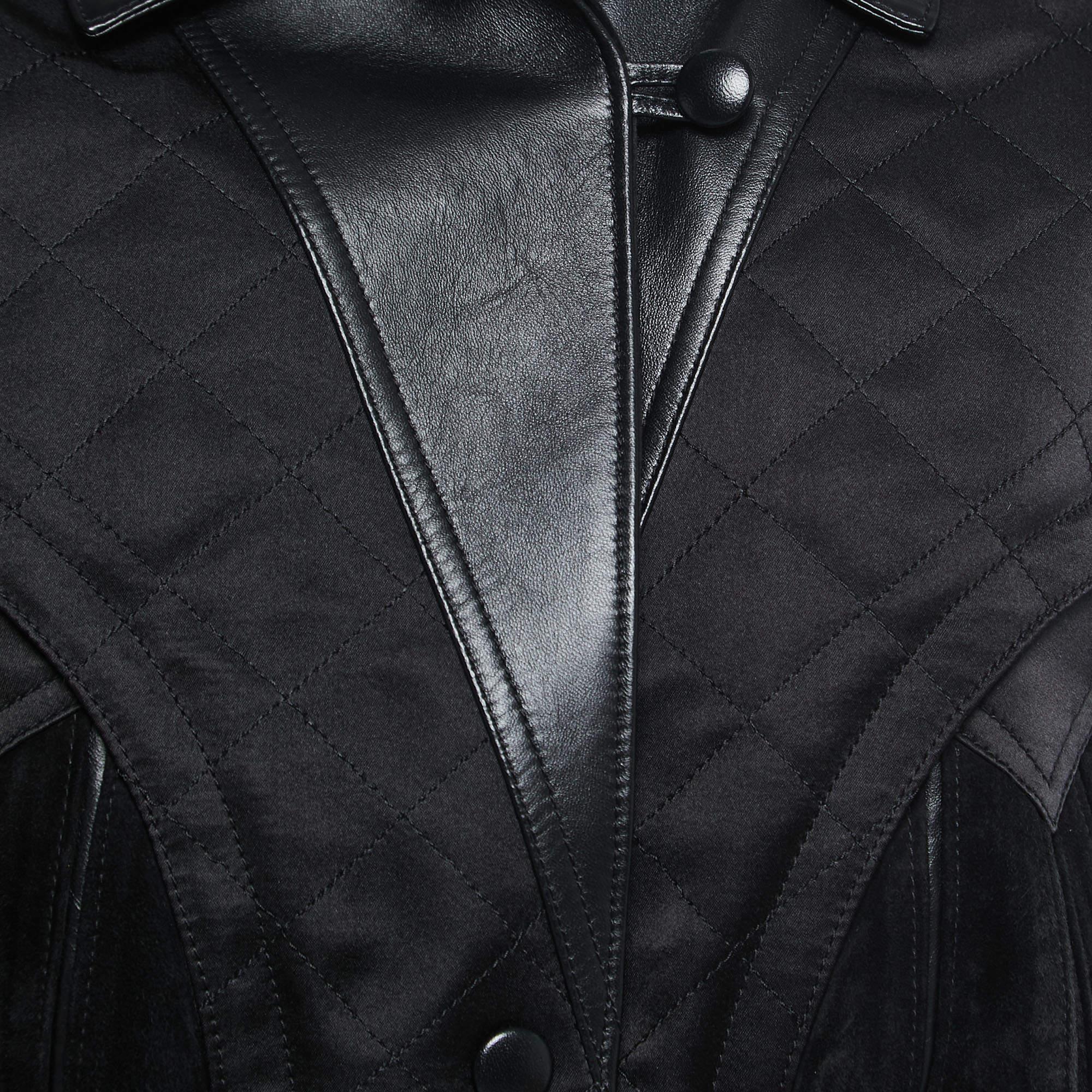 Louis Vuitton Black Leather & Silk Quilted Biker Jacket L In New Condition In Dubai, Al Qouz 2
