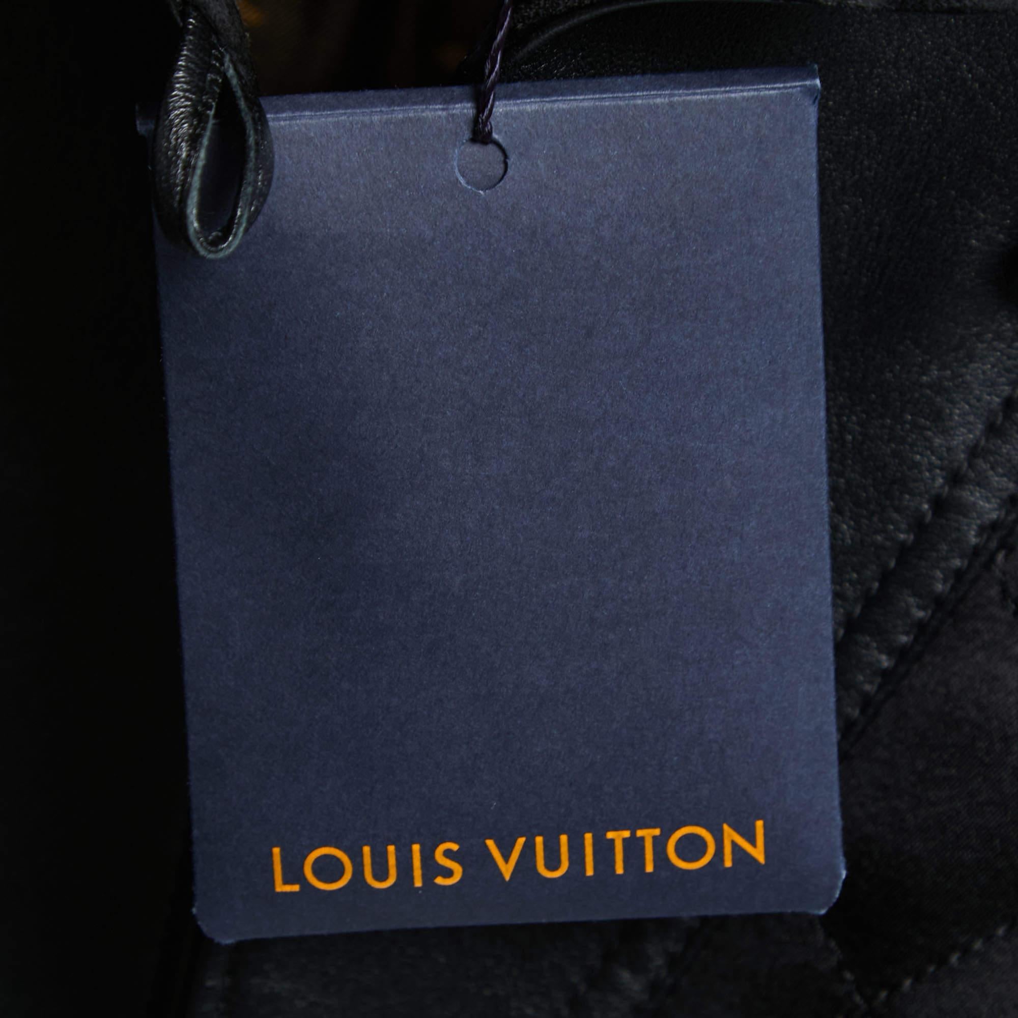 Louis Vuitton Black Leather & Silk Quilted Biker Jacket L 2