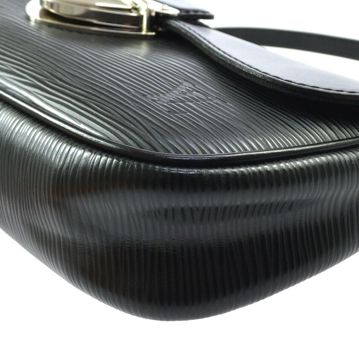Women's Louis Vuitton Black Leather Silver Small Top Handle Shoulder Pochette Flap Bag