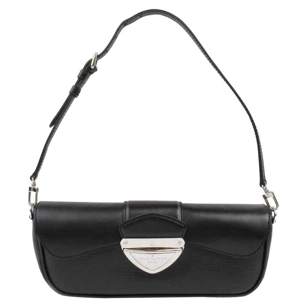 Louis Vuitton Black Leather Silver Small Top Handle Shoulder Pochette Flap Bag