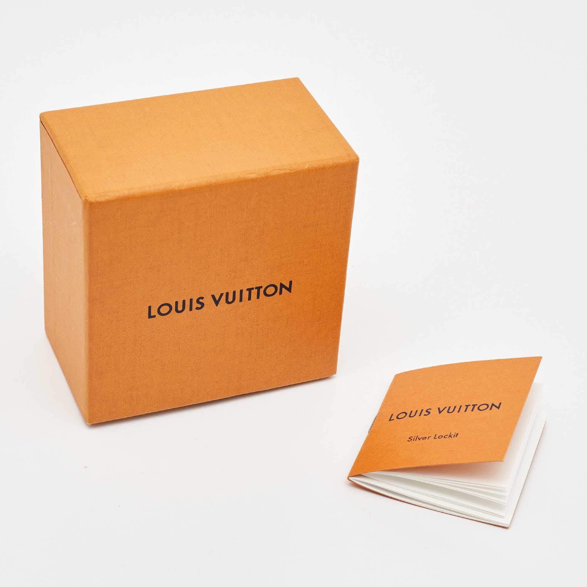Louis Vuitton Black Leather Silver Tone Archive Bracelet In Good Condition For Sale In Dubai, Al Qouz 2