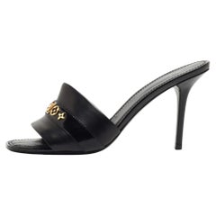 Louis Vuitton Black Leather Slide Sandals 