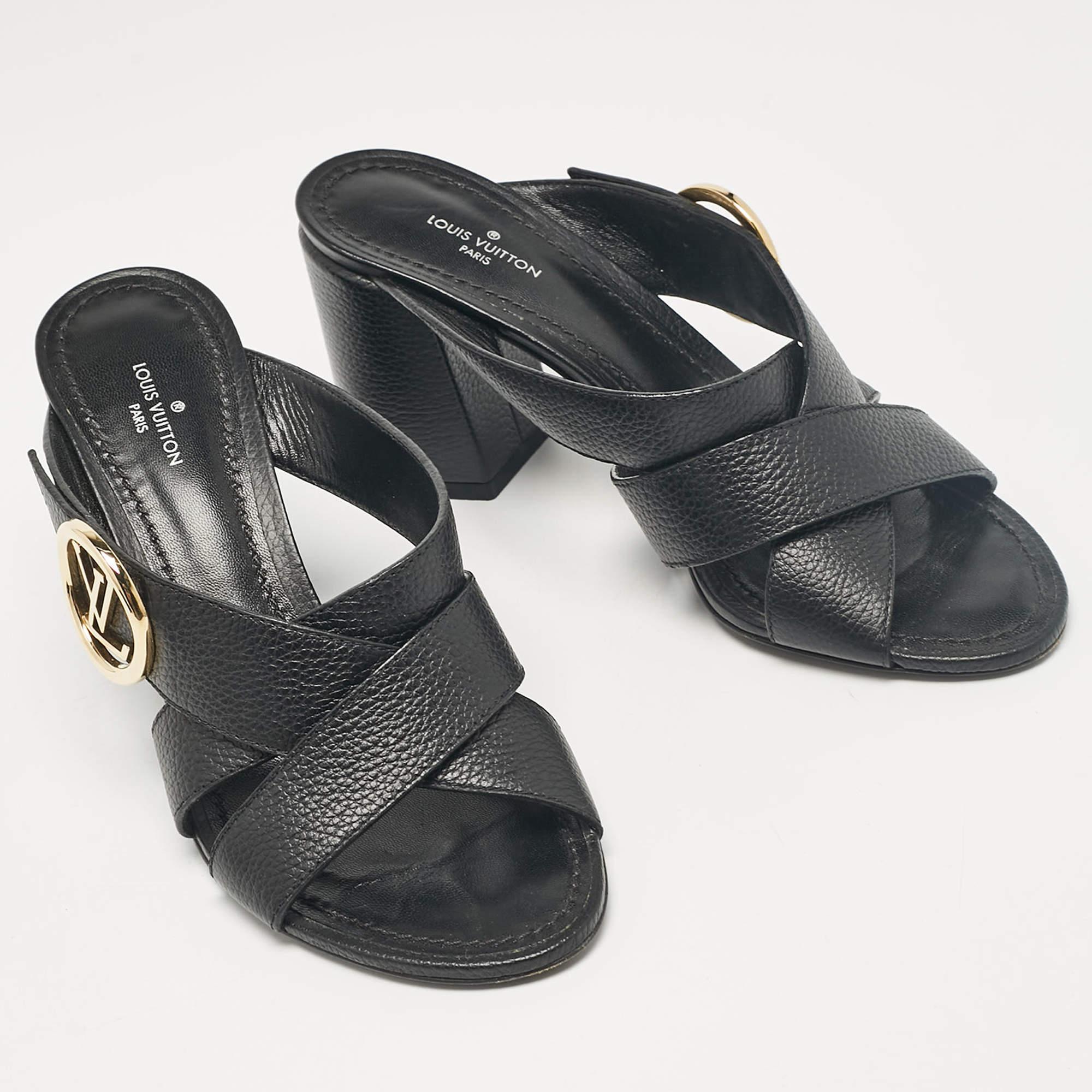 Women's Louis Vuitton Black Leather Slide Sandals Size 36.5