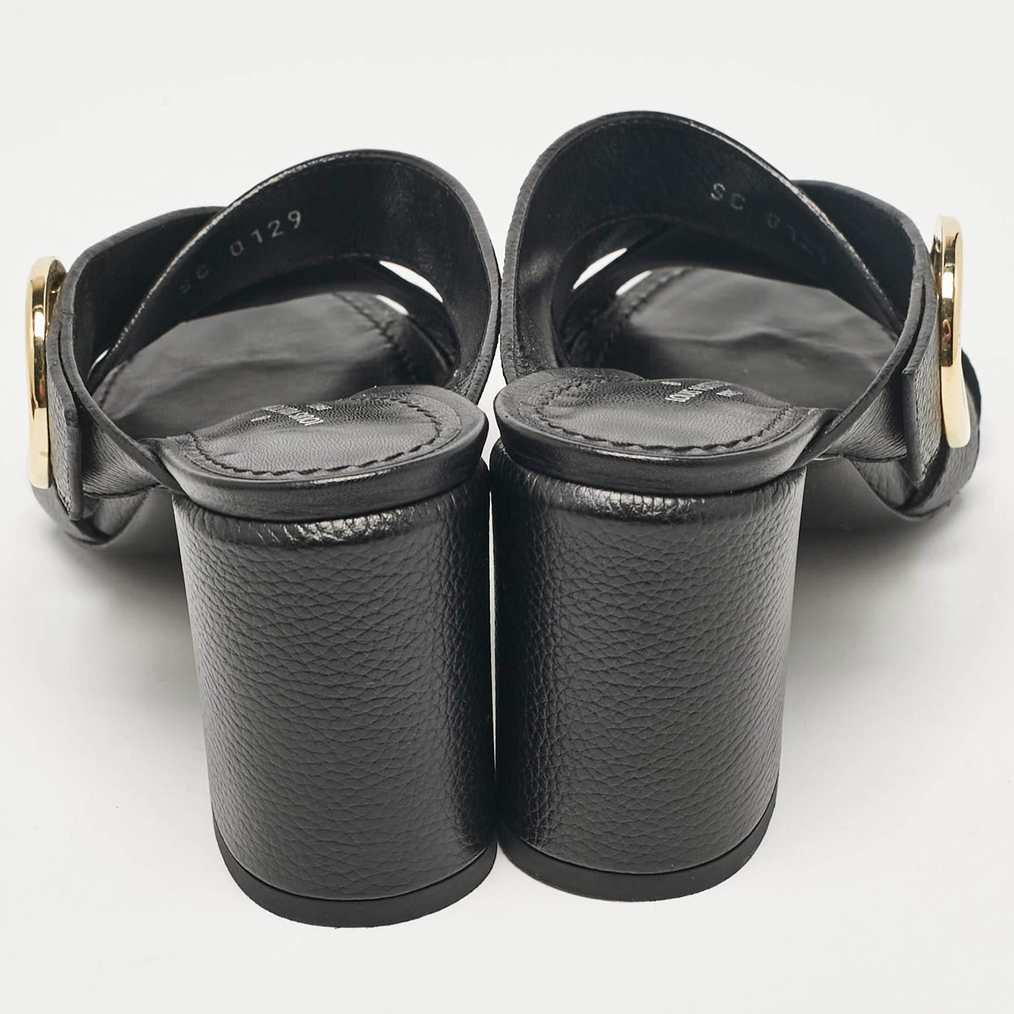Louis Vuitton Black Leather Slide Sandals Size 36.5 1
