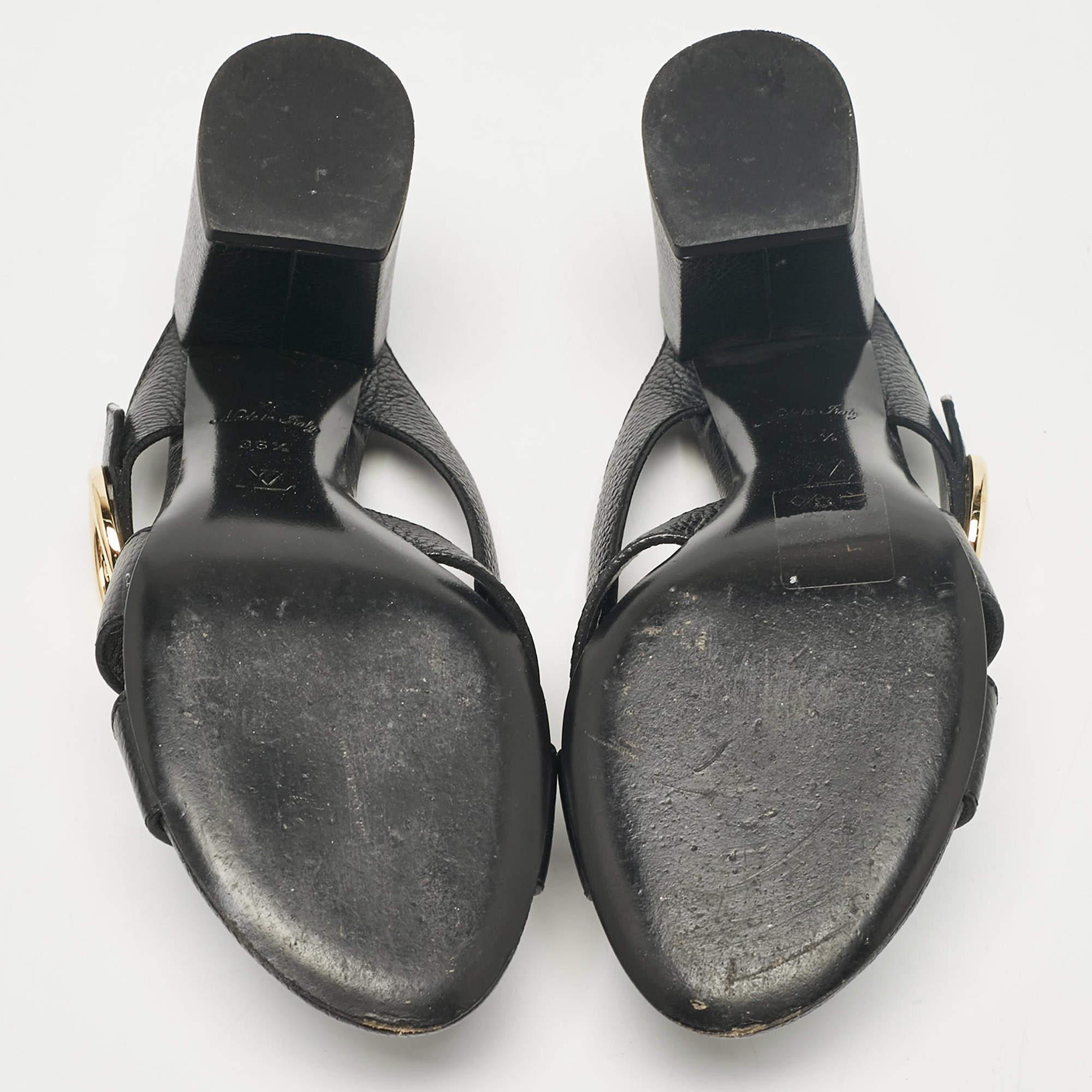 Louis Vuitton Black Leather Slide Sandals Size 36.5 2