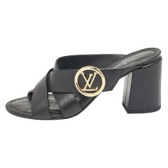 Louis Vuitton Black Leather Slide Sandals Size 36.5