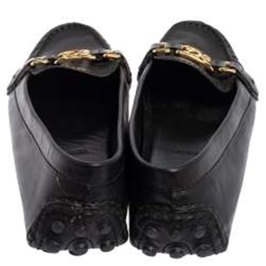 Louis Vuitton Black Leather Slip On Loafers Size 37.5 1