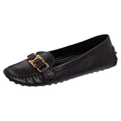 Louis Vuitton Black Leather Slip On Loafers Size 37.5