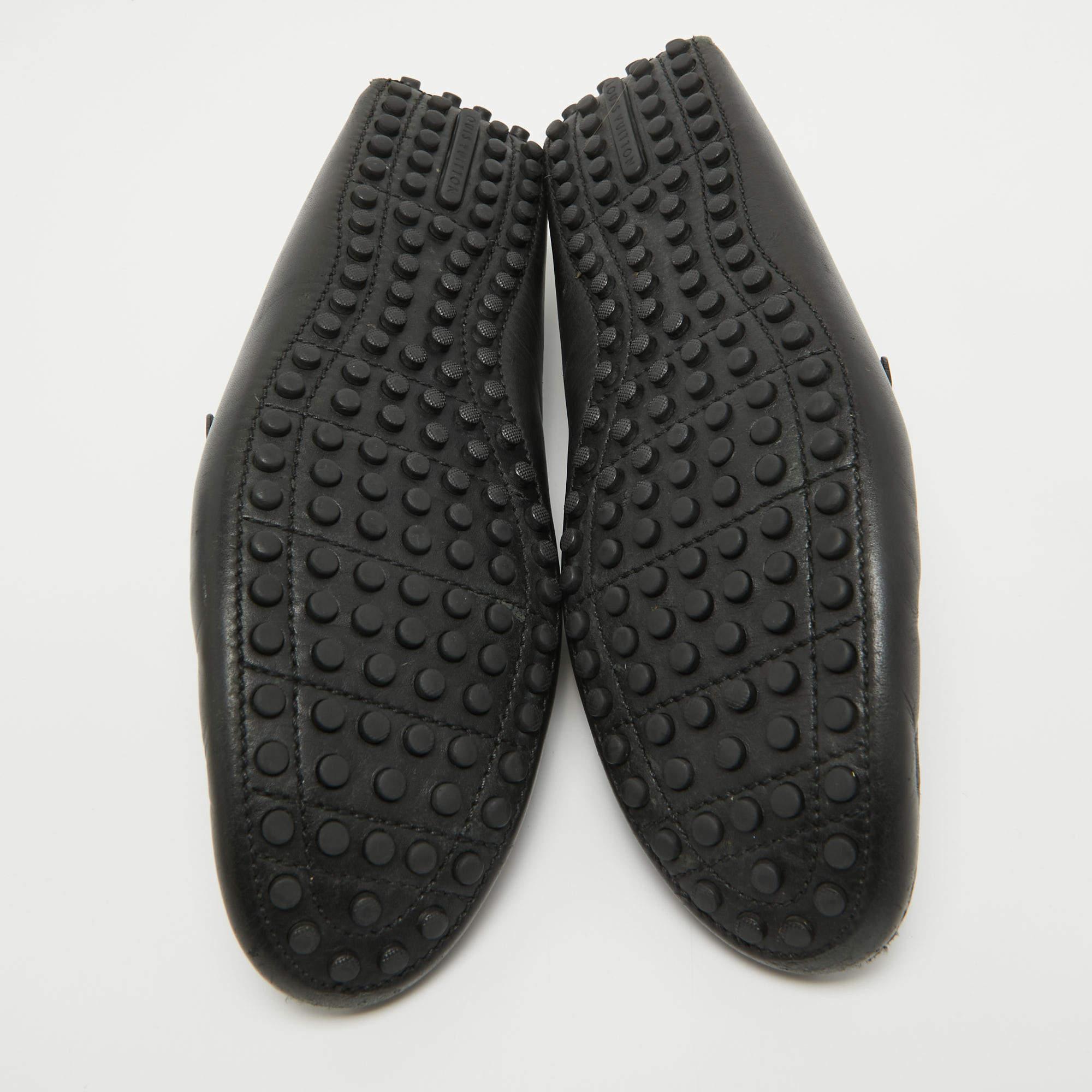 Louis Vuitton Black Leather Slip On Loafers Size 42.5 For Sale 1