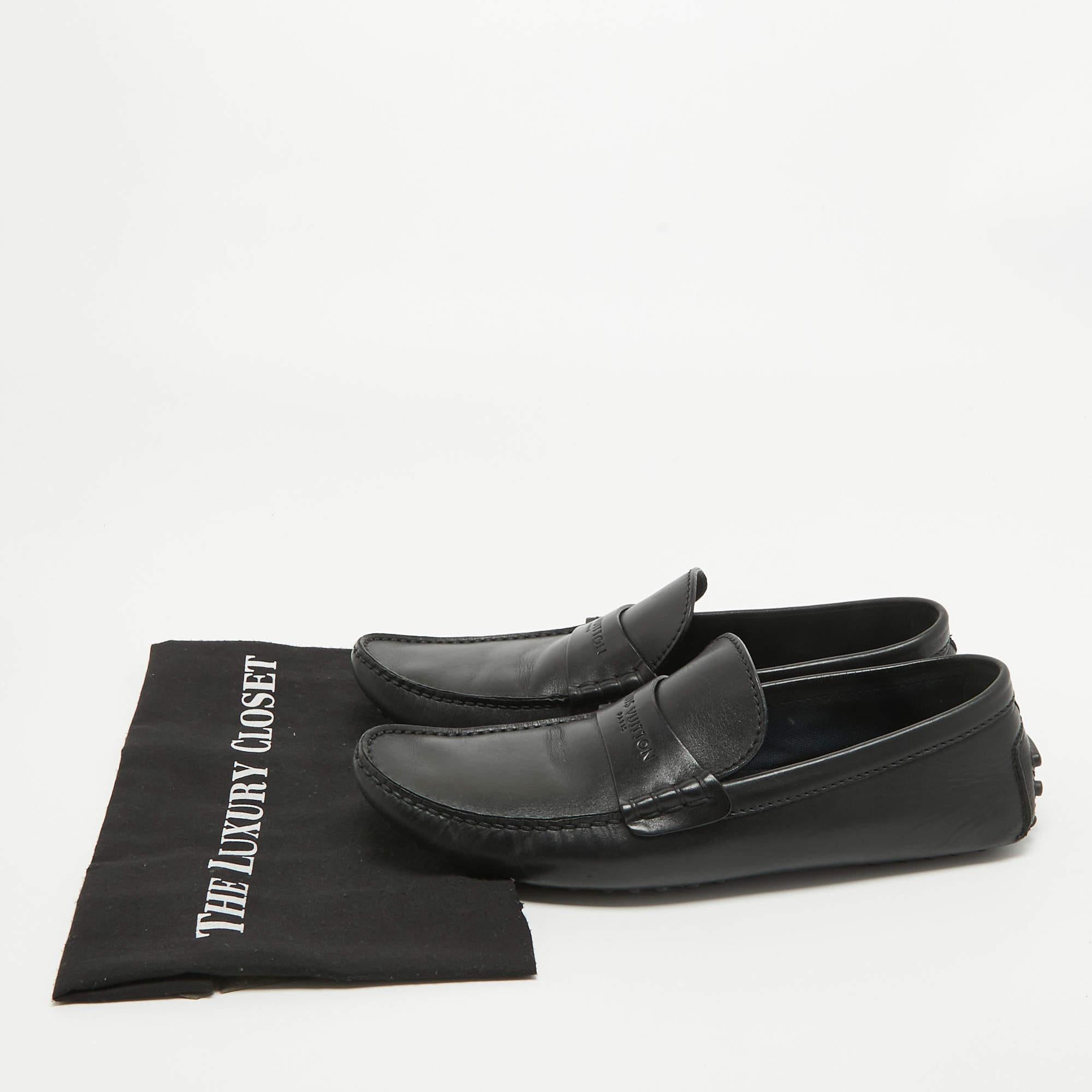 Louis Vuitton Black Leather Slip On Loafers Size 42.5 For Sale 5