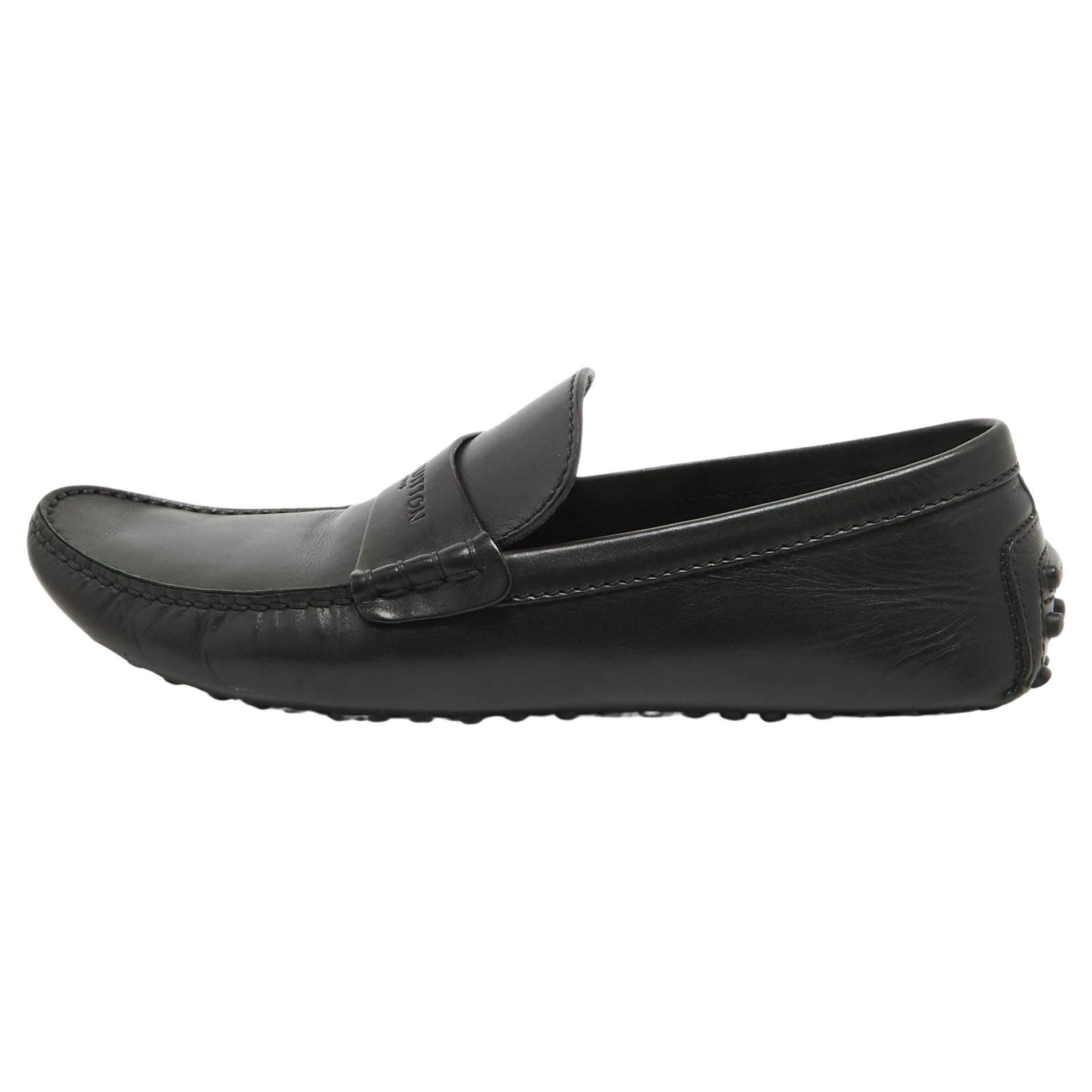 Louis Vuitton Black Leather Slip On Loafers Size 42.5 For Sale