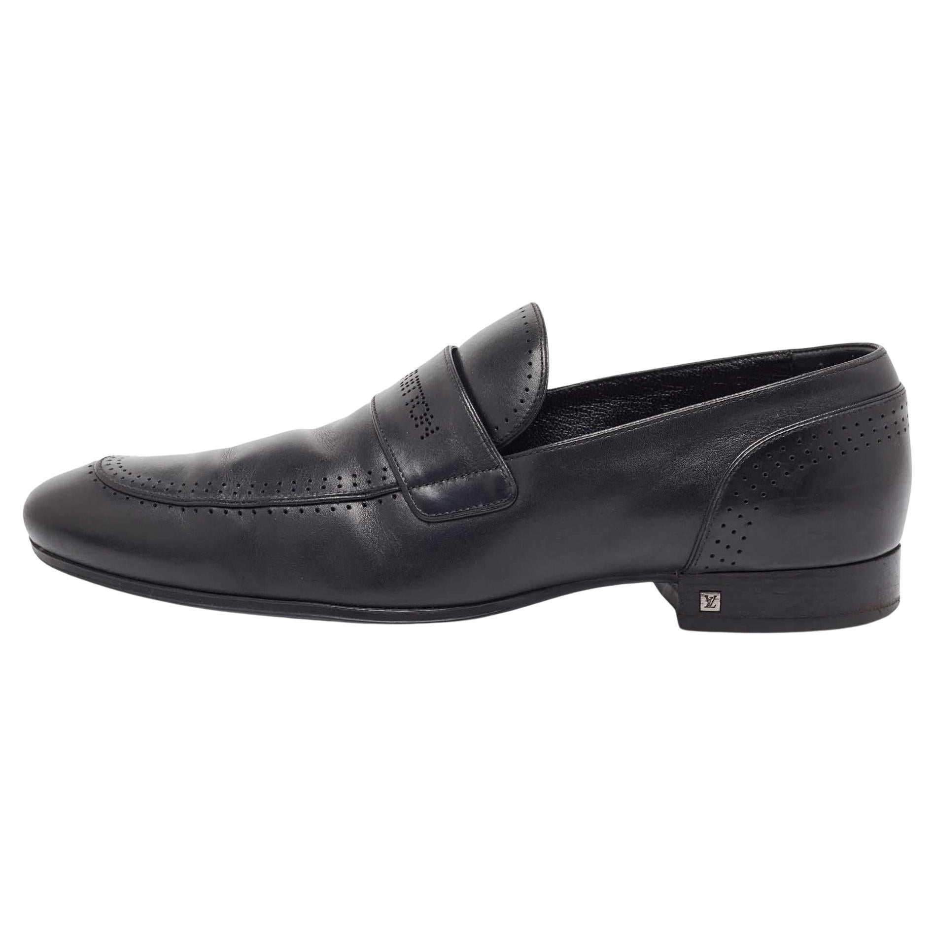 Louis Vuitton Black Leather Slip On Loafers Size 43 For Sale
