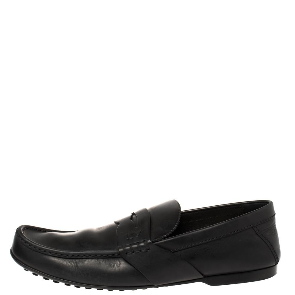Louis Vuitton Black Leather Slip On Loafers Size 43.5 For Sale 1