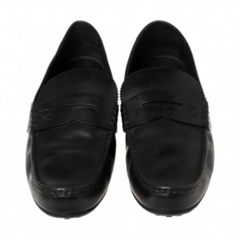 Louis Vuitton Black Leather Slip On Loafers Size 43.5 For Sale 2