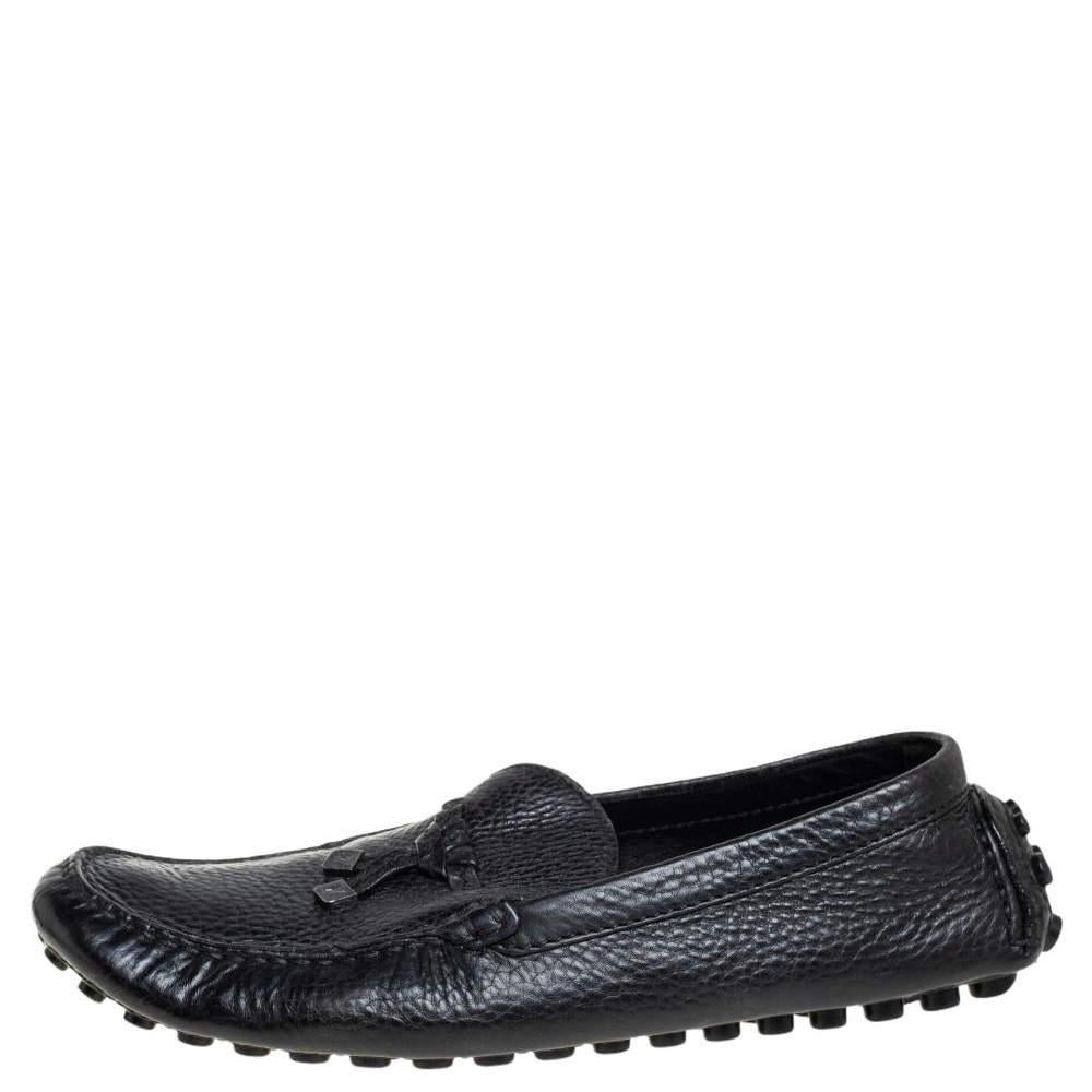 Louis Vuitton Black Leather Slip On Loafers Size 43.5 For Sale 3