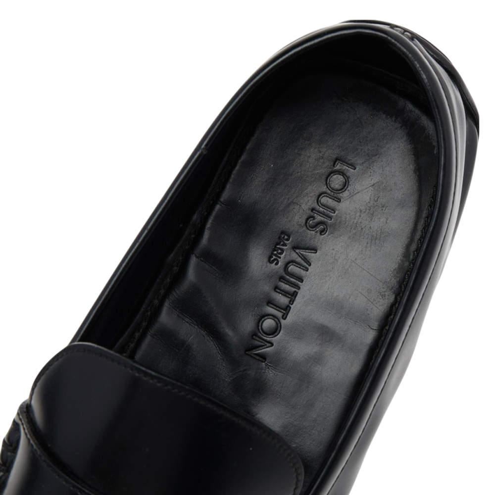 Louis Vuitton Black Leather Slip on Loafers Size 44.5 For Sale 2